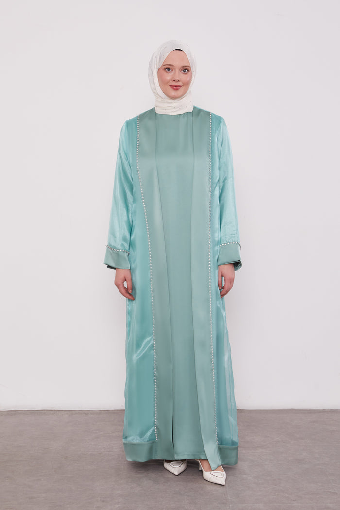 Luxury Satin 2 Piece Kimono Set Mint Green 520706