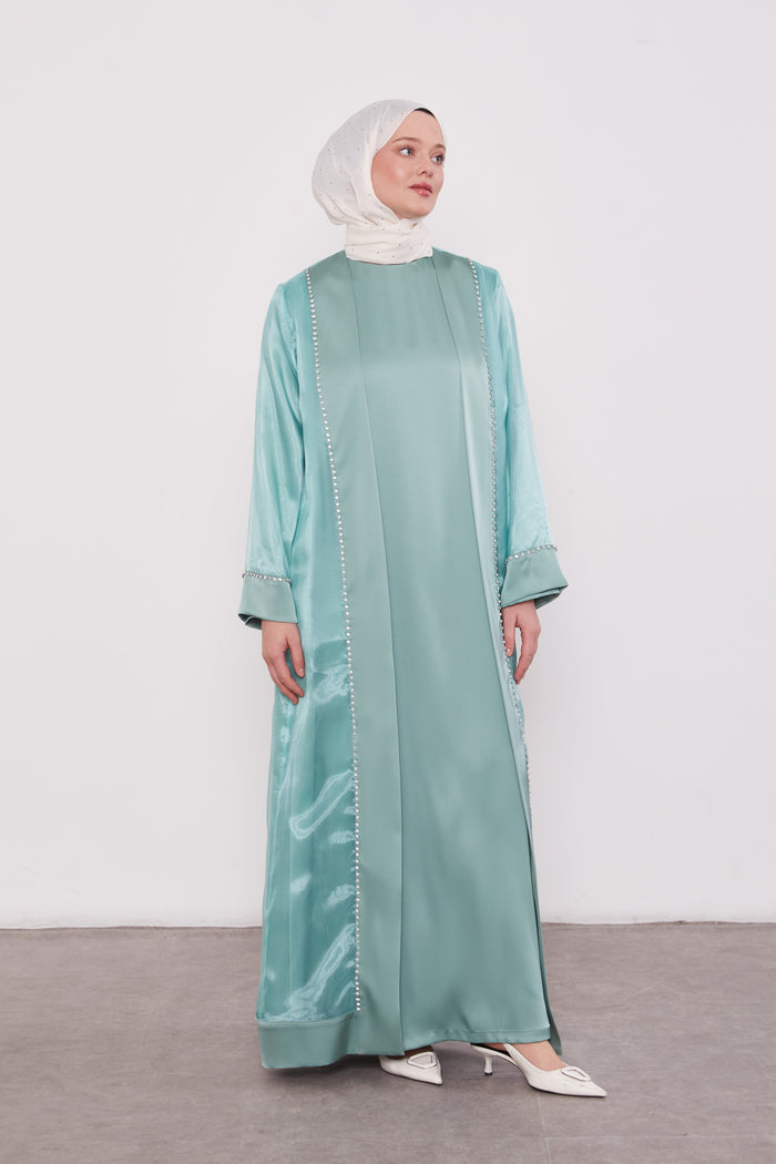 Luxury Satin 2 Piece Kimono Set Mint Green 520706