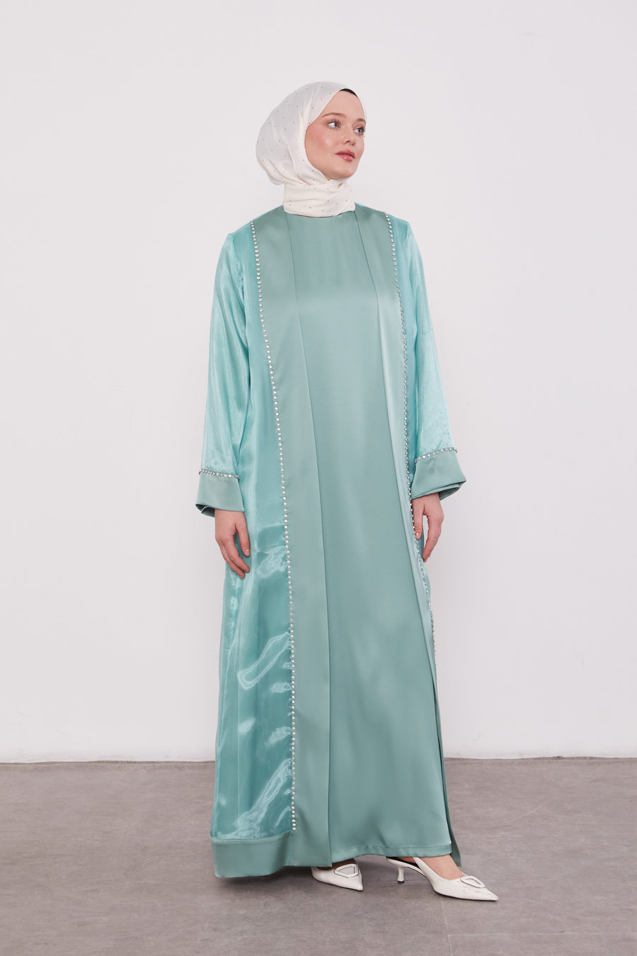 Luxury Satin 2 Piece Kimono Set Mint Green 520706