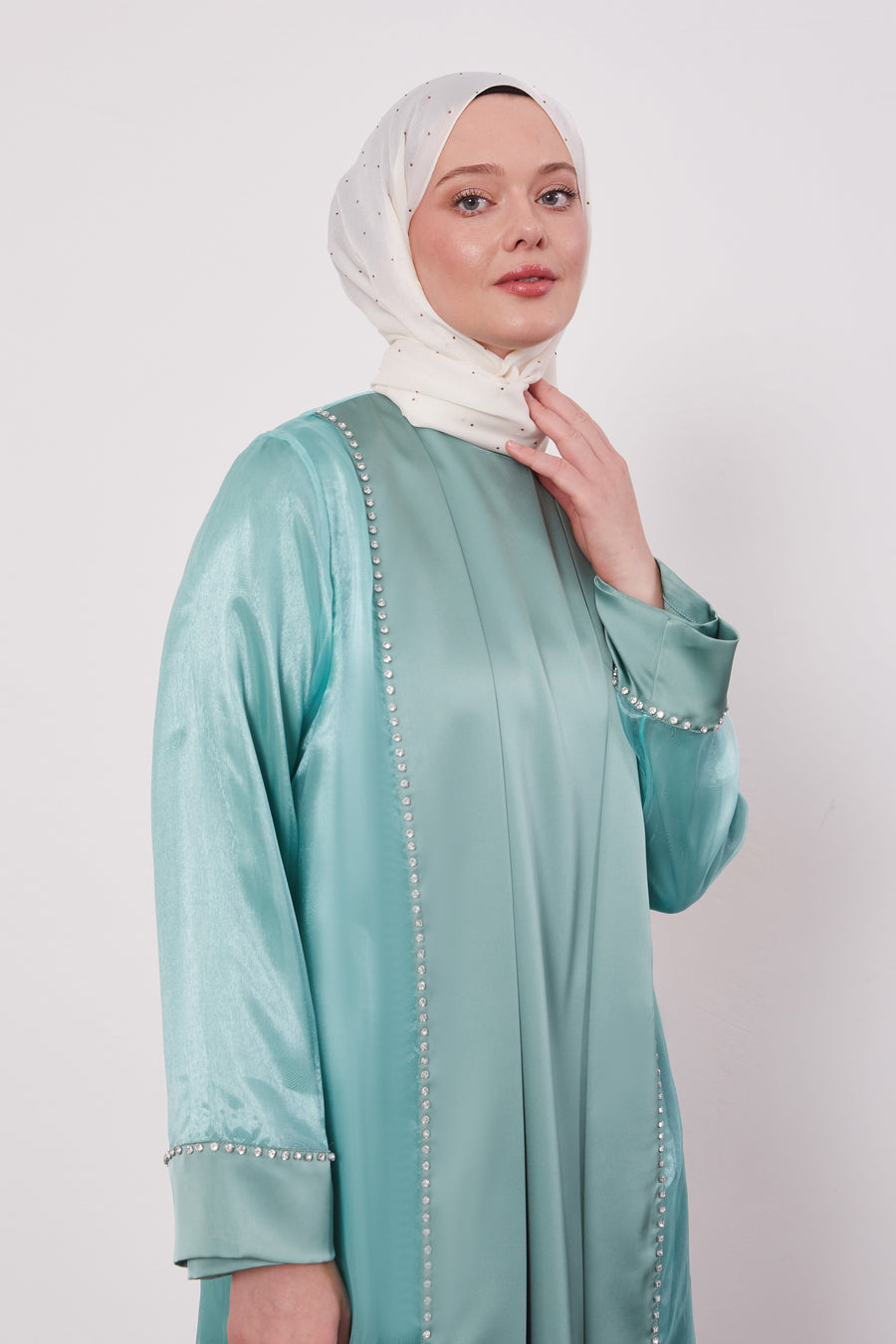 Luxury Satin 2 Piece Kimono Set Mint Green 520706