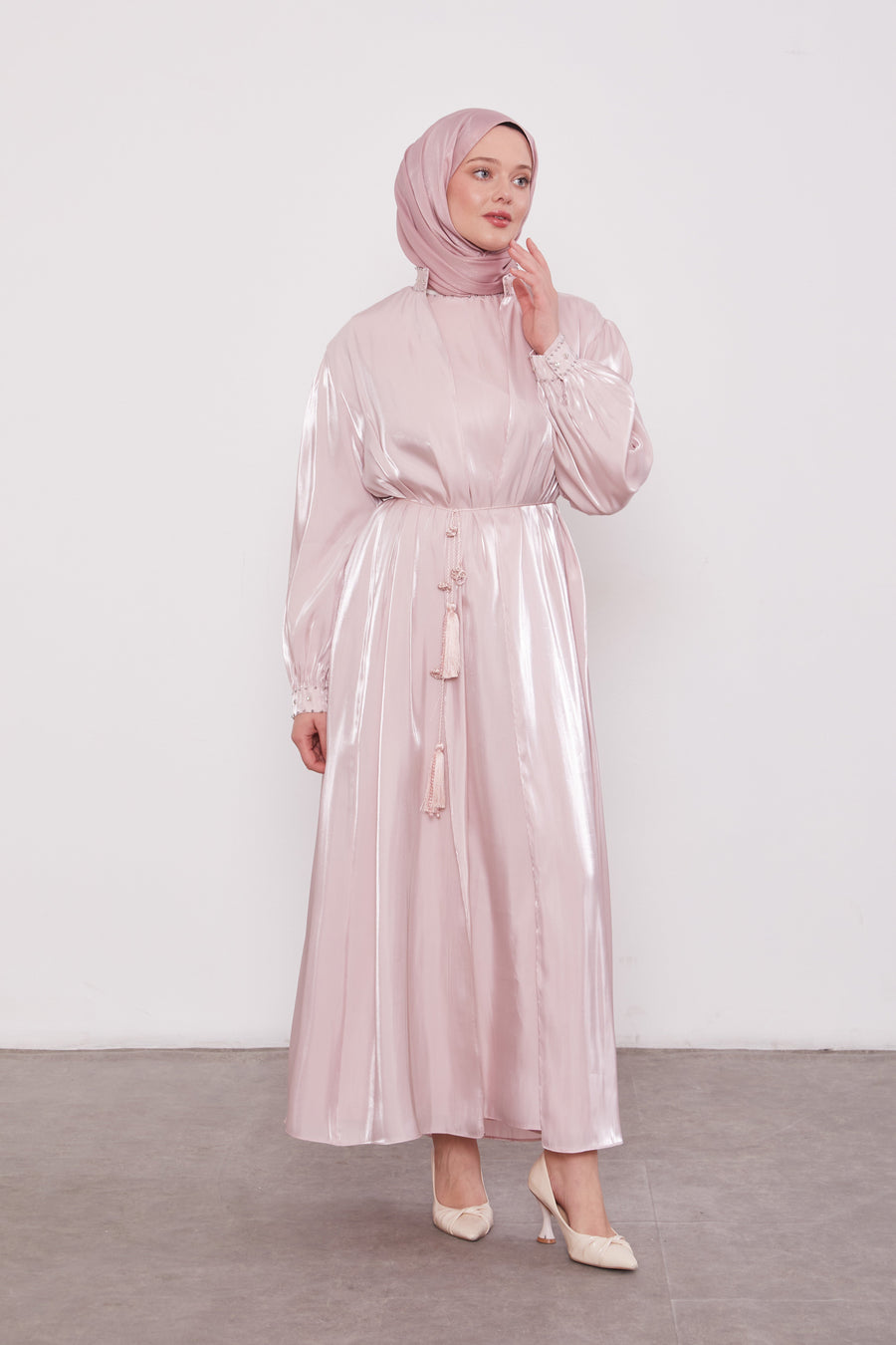 Organza 2 Piece Detailed Kimono Set Powder 520716