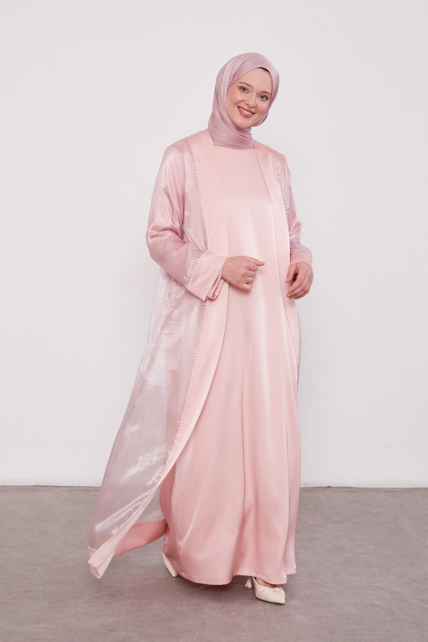 Luxury Satin 2 Piece Kimono Set Powder 520706