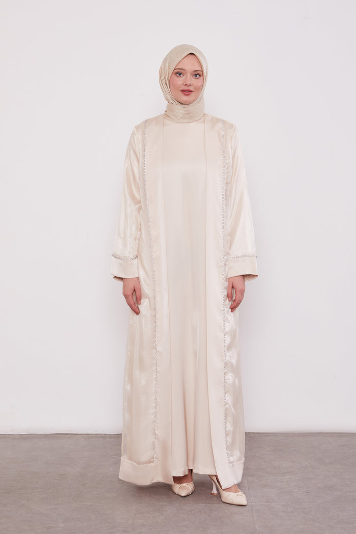 Luxury Satin 2 Piece Kimono Set  Beige 520706