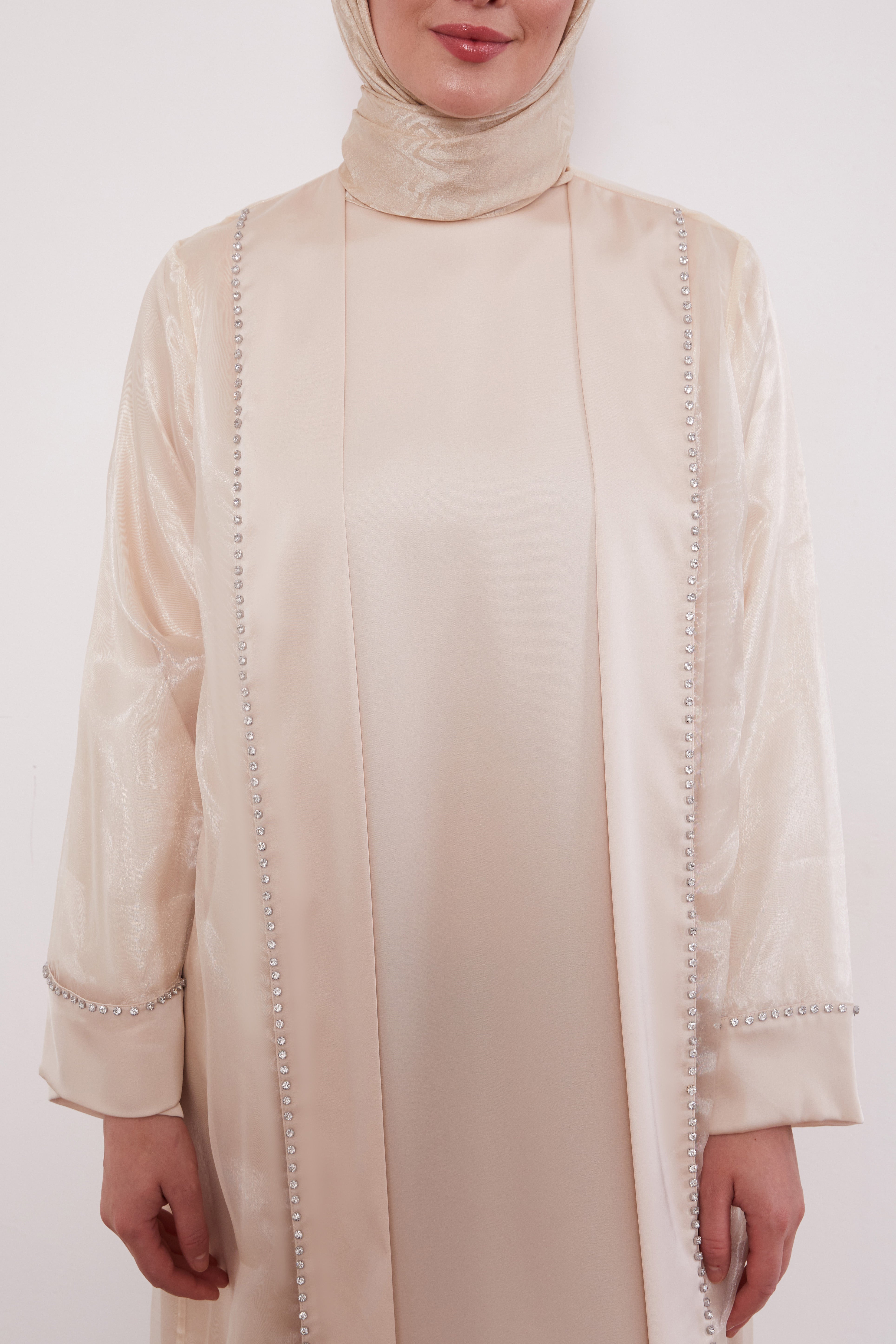 Luxury Satin 2 Piece Kimono Set Biege