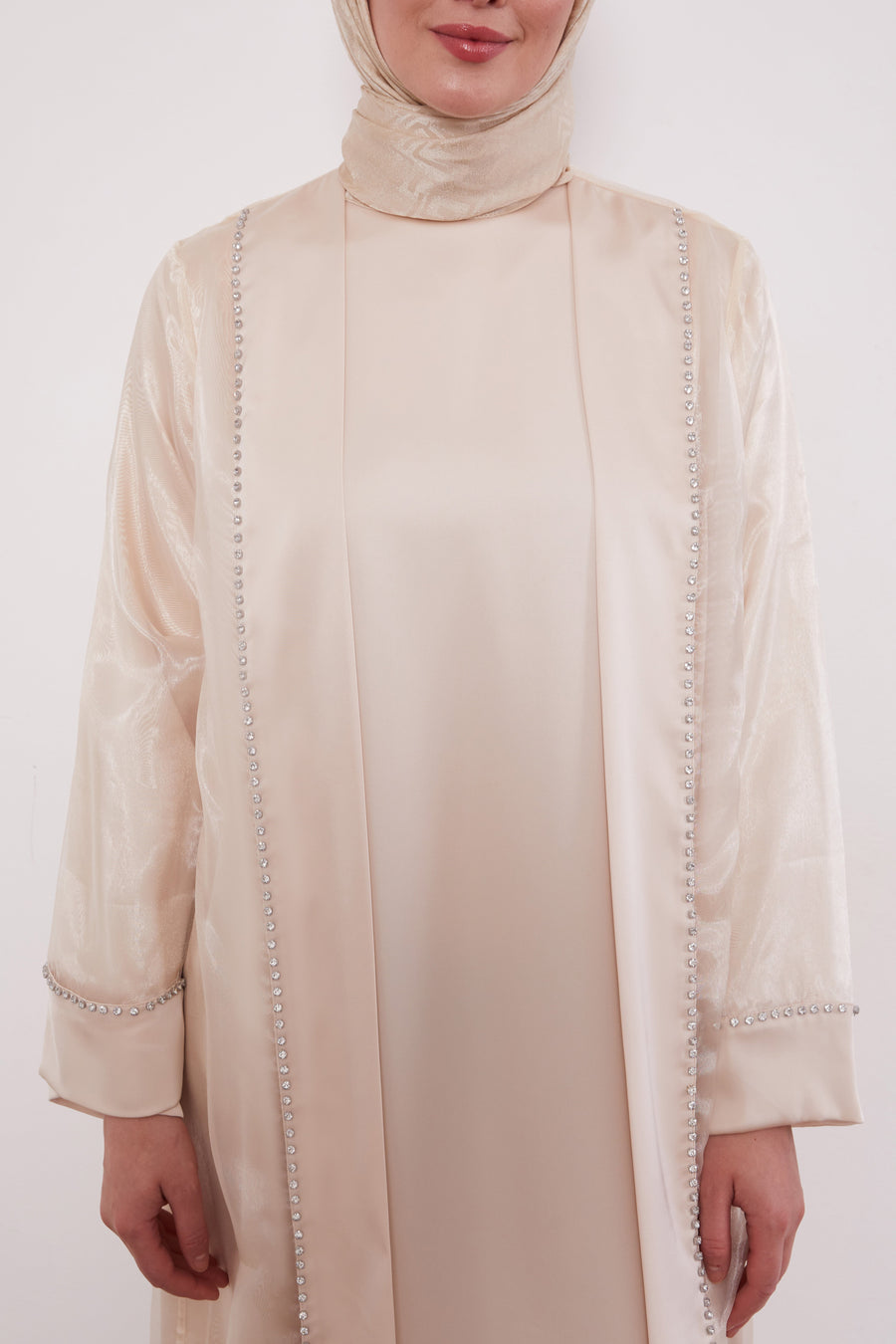 Luxury Satin 2 Piece Kimono Set  Beige 520706