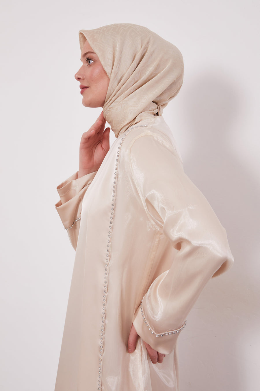 Luxury Satin 2 Piece Kimono Set  Beige 520706