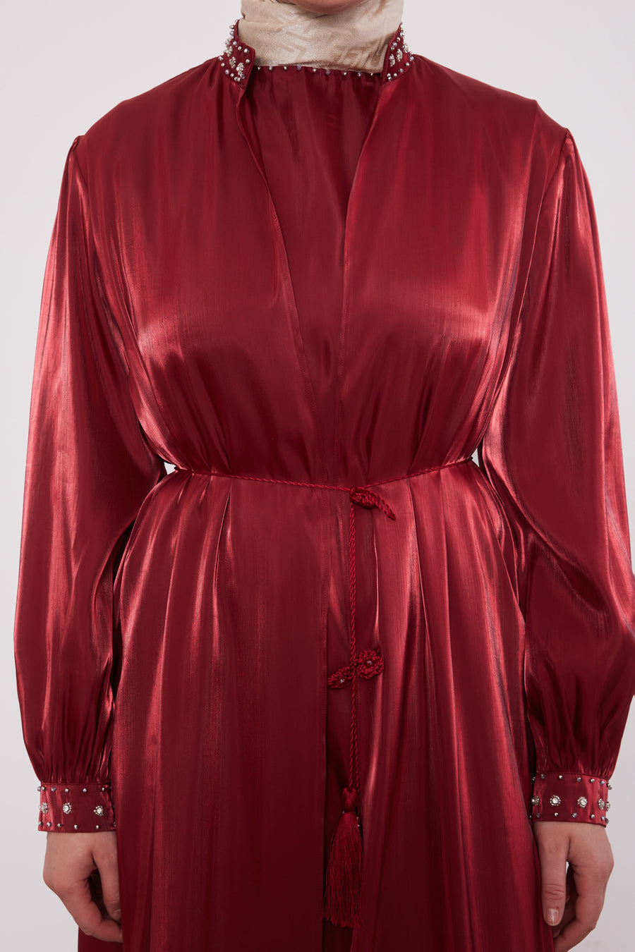 Organza 2 Piece Detailed Kimono Set Burgundy 520716