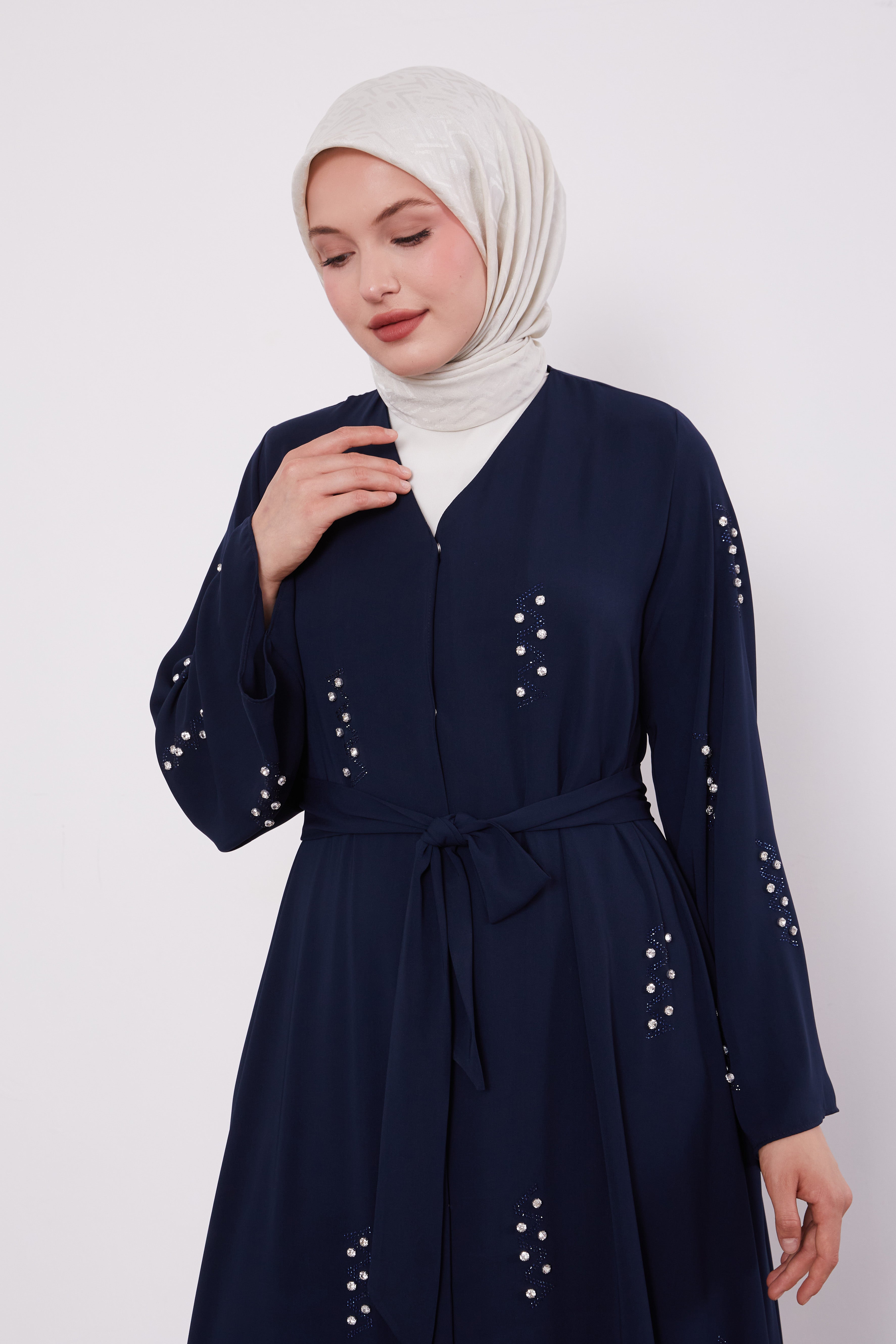 Pearl Constellation Buttoned Abaya Navy 520369