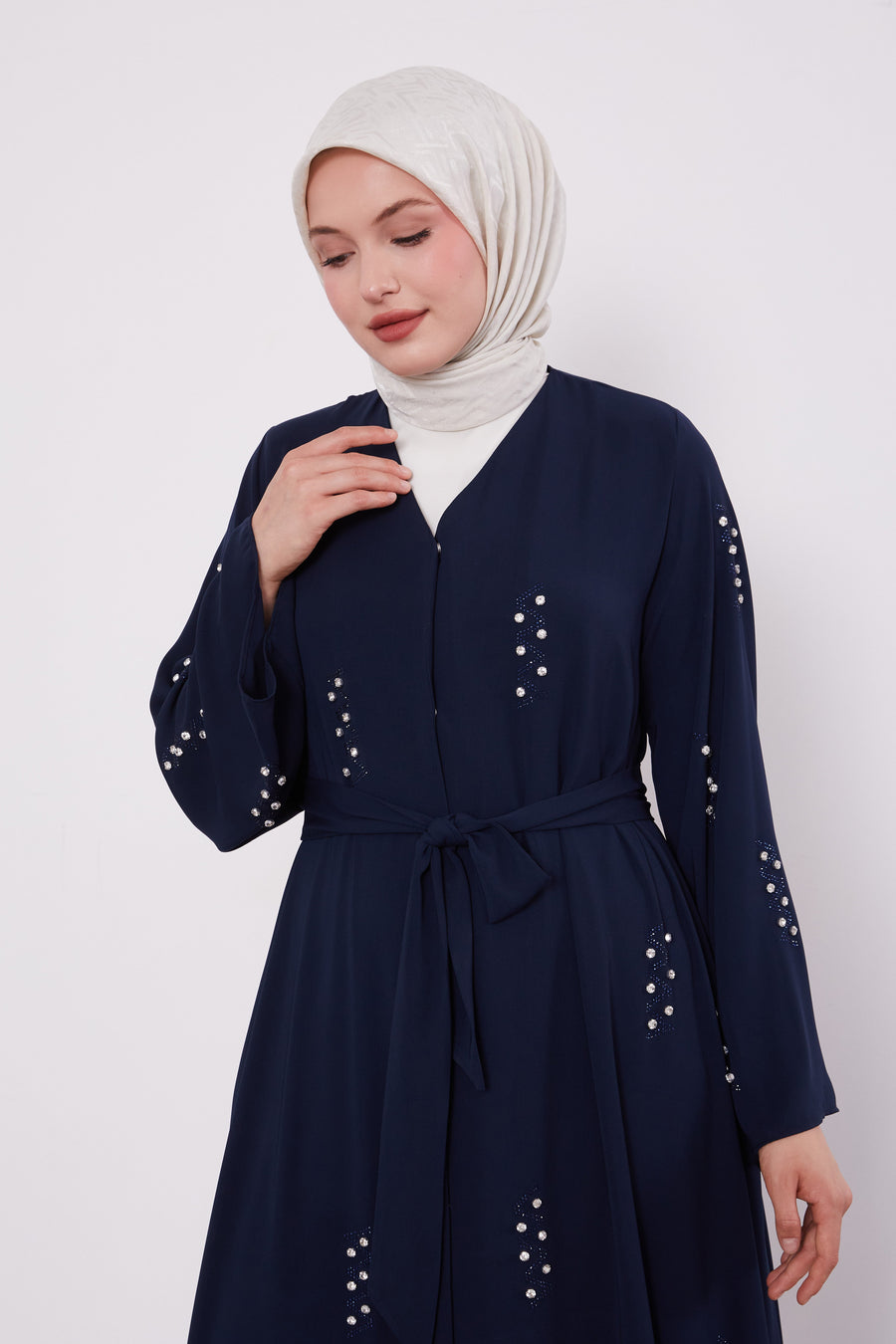 Pearl Constellation Buttoned Abaya Navy 520369