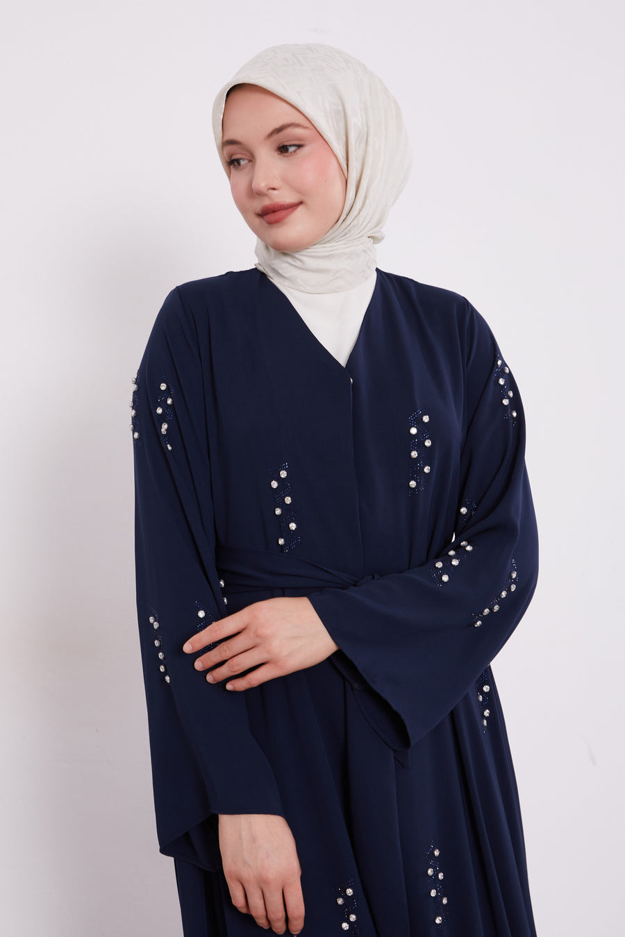 Pearl Constellation Buttoned Abaya Navy 520369