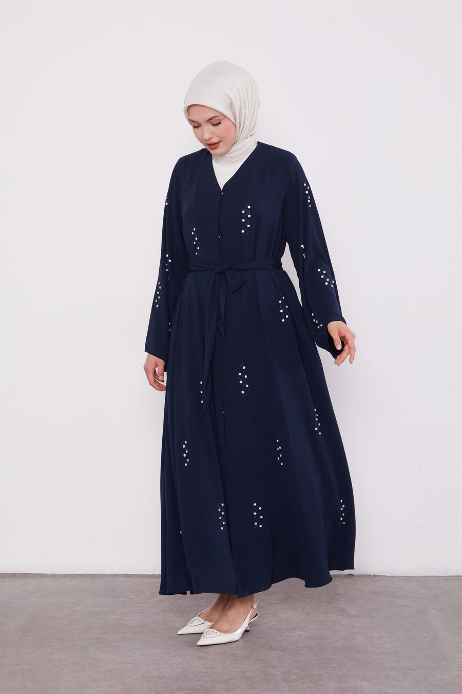 Pearl Constellation Buttoned Abaya Navy 520369