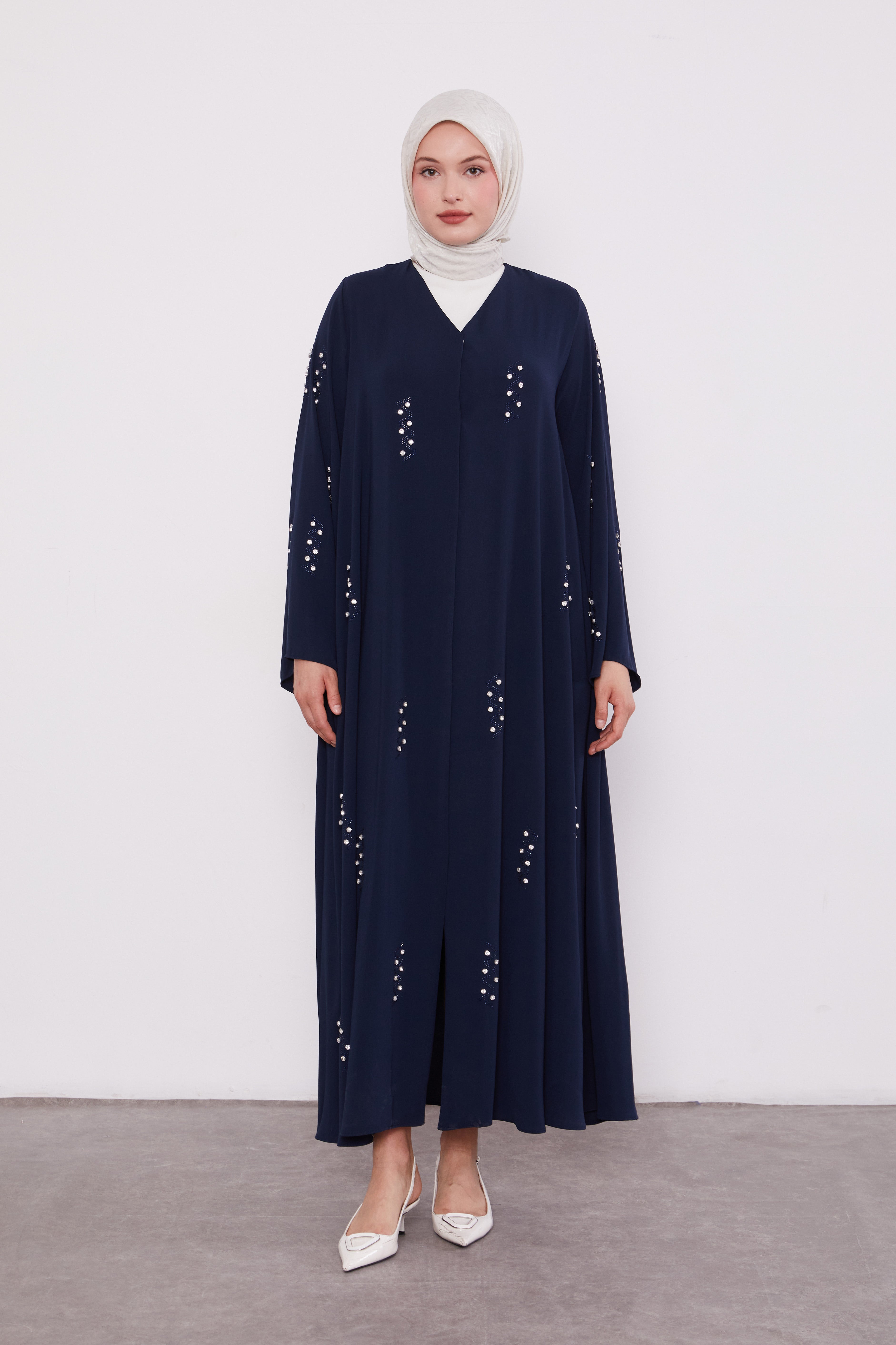 Pearl Constellation Buttoned Abaya Navy 520369
