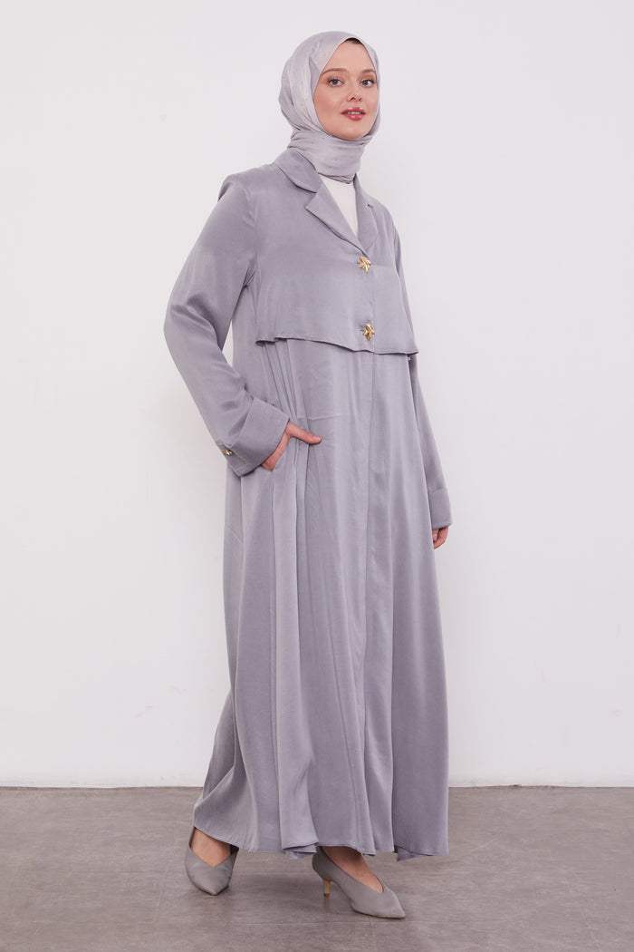 Double pressed Collar Suede Abaya Silver 520571