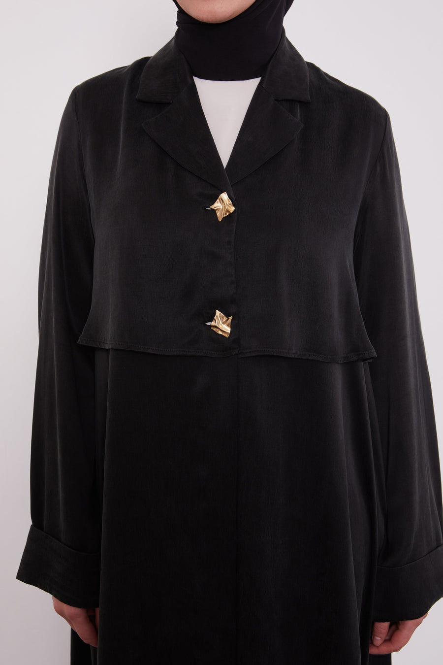 Double pressed Collar Suede Abaya Black 520571