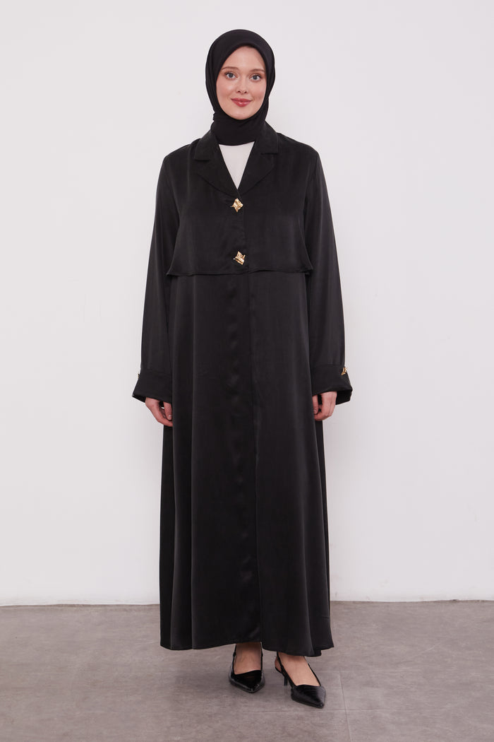Double pressed Collar Suede Abaya Black 520571