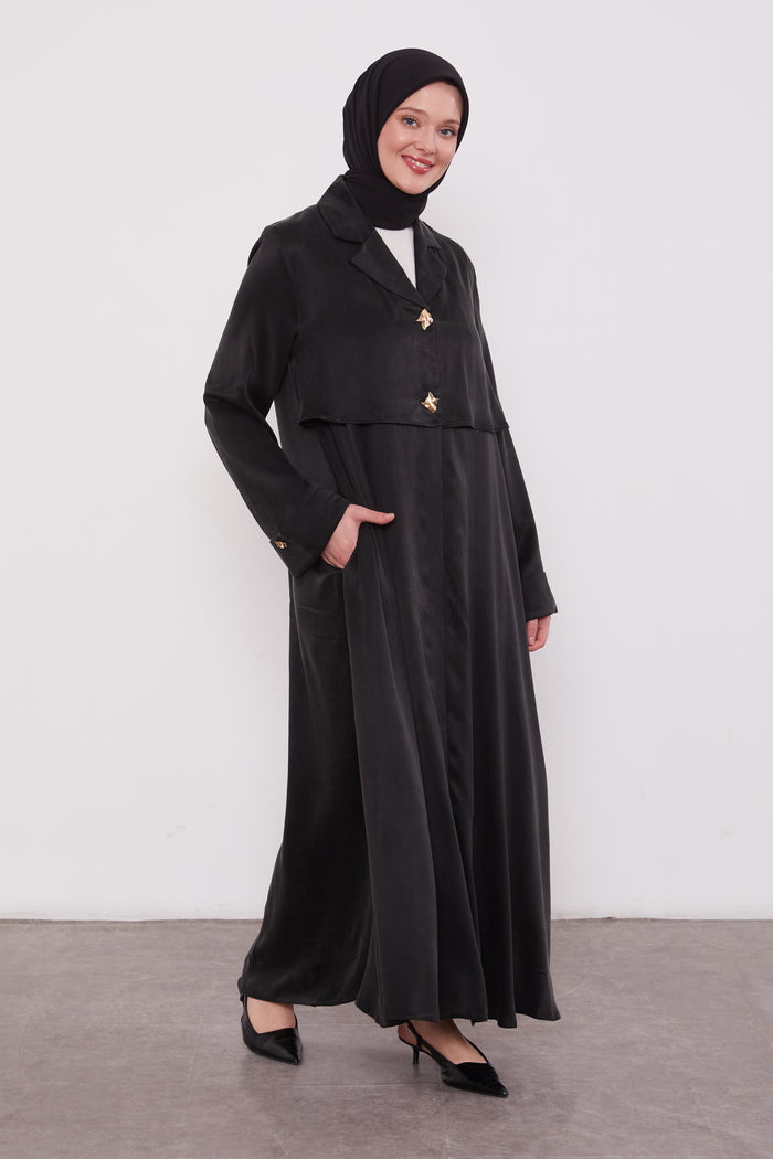Double pressed Collar Suede Abaya Black 520571