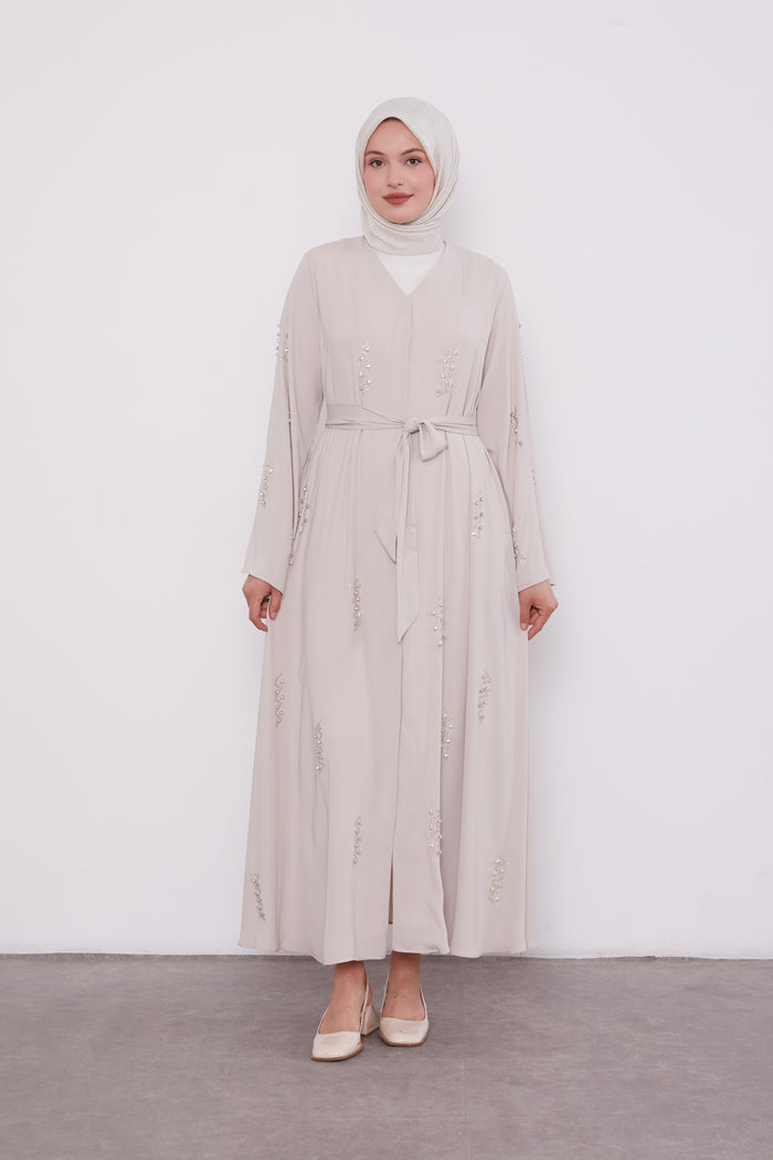 Pearl Constellation Buttoned Abaya Ivory 520369