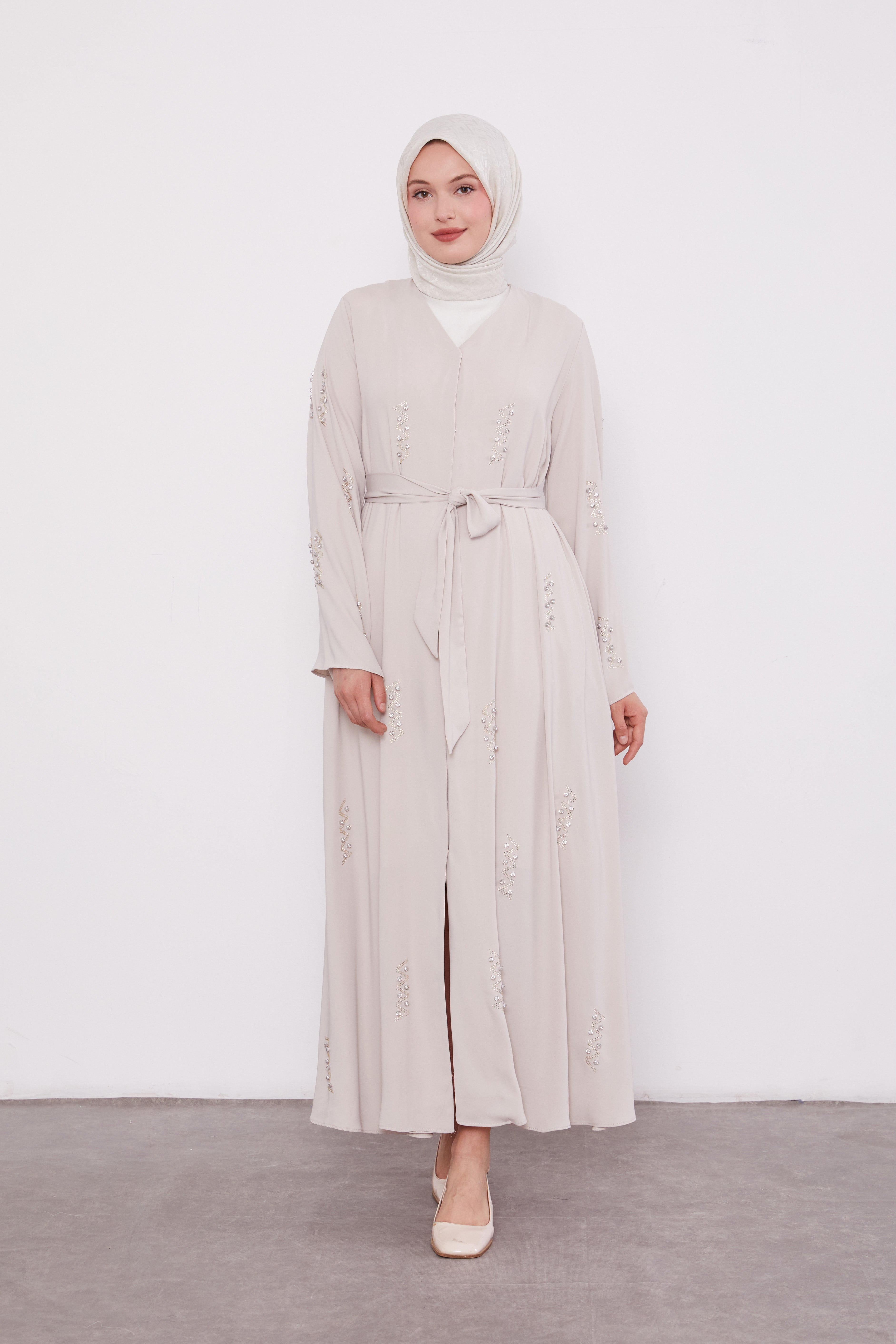 Pearl Constellation Buttoned Abaya Ivory 520369