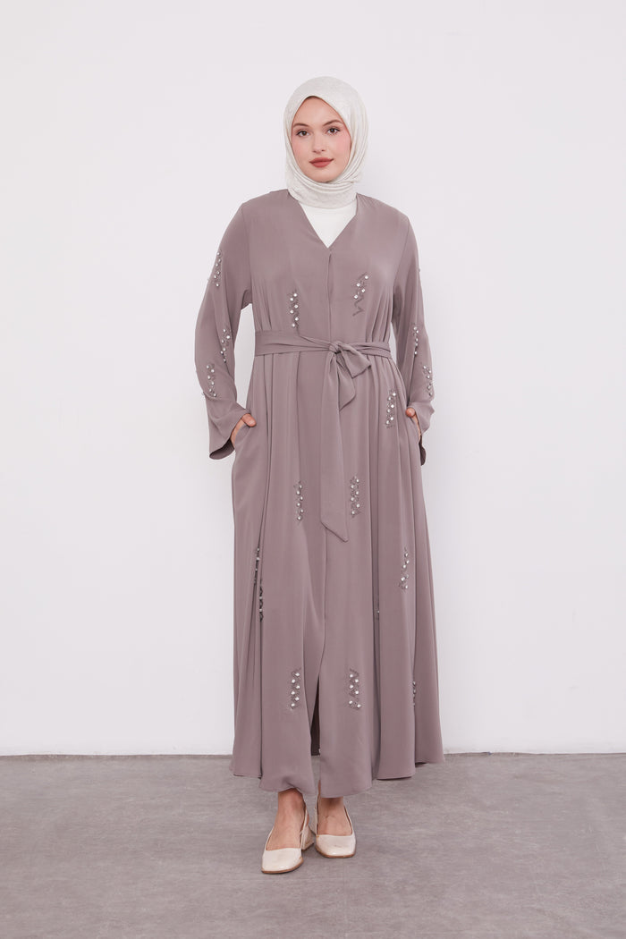 Pearl Constellation Buttoned Abaya Mink 520369