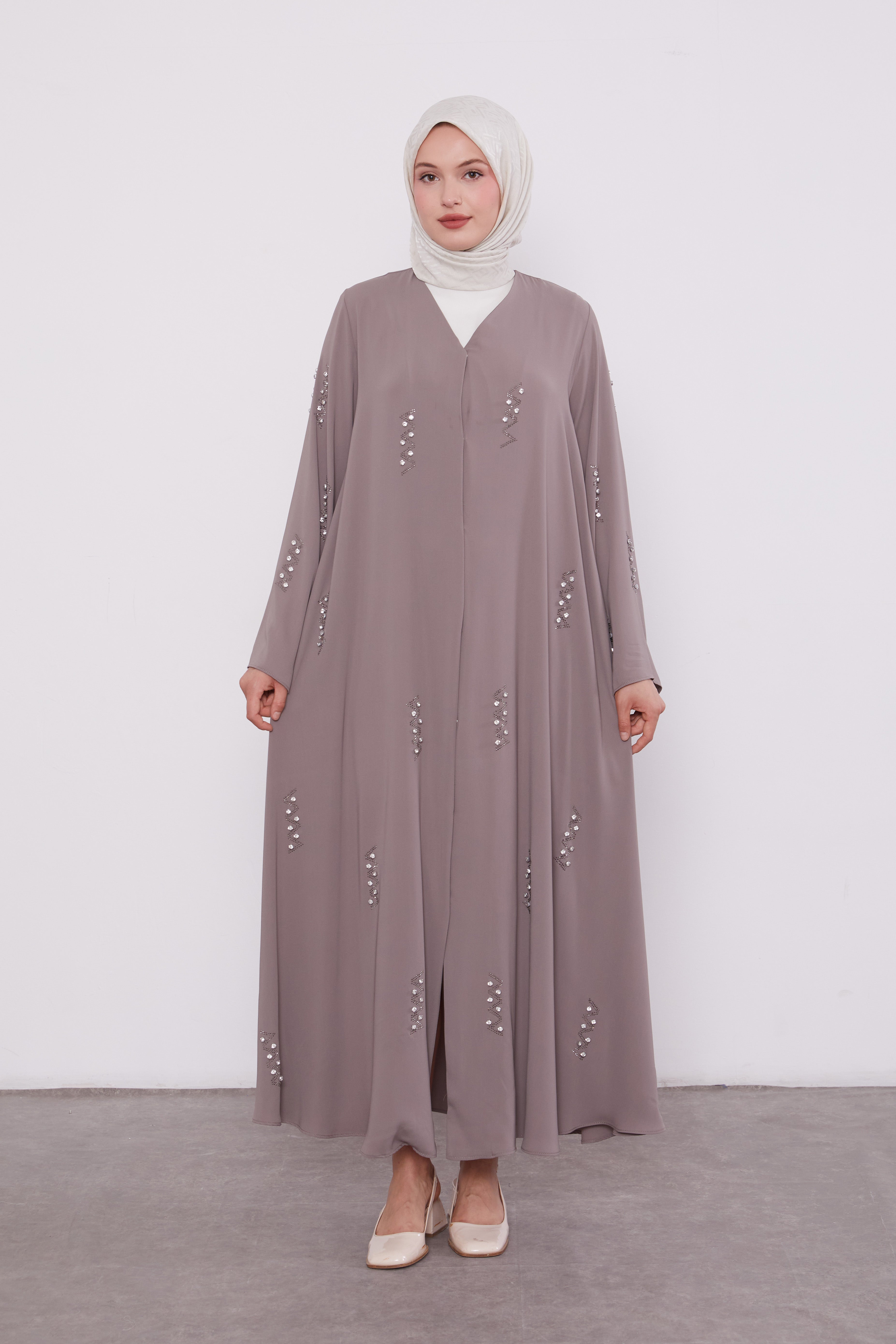 Pearl Constellation Buttoned Abaya Mink 520369