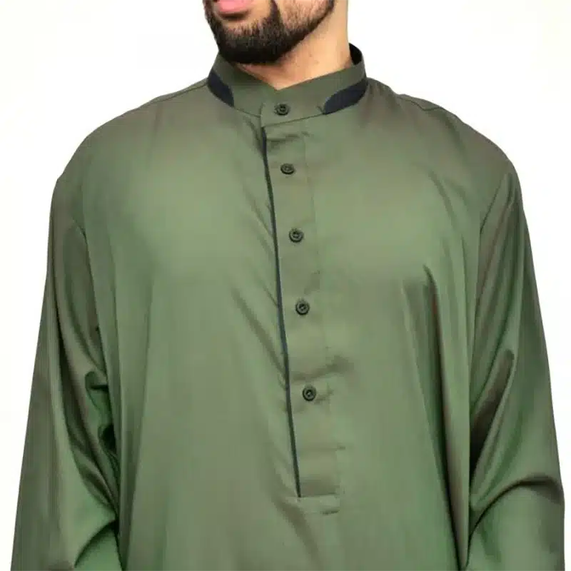 Men's Collared Textured Pistachio Thobe 651- 4 image 1