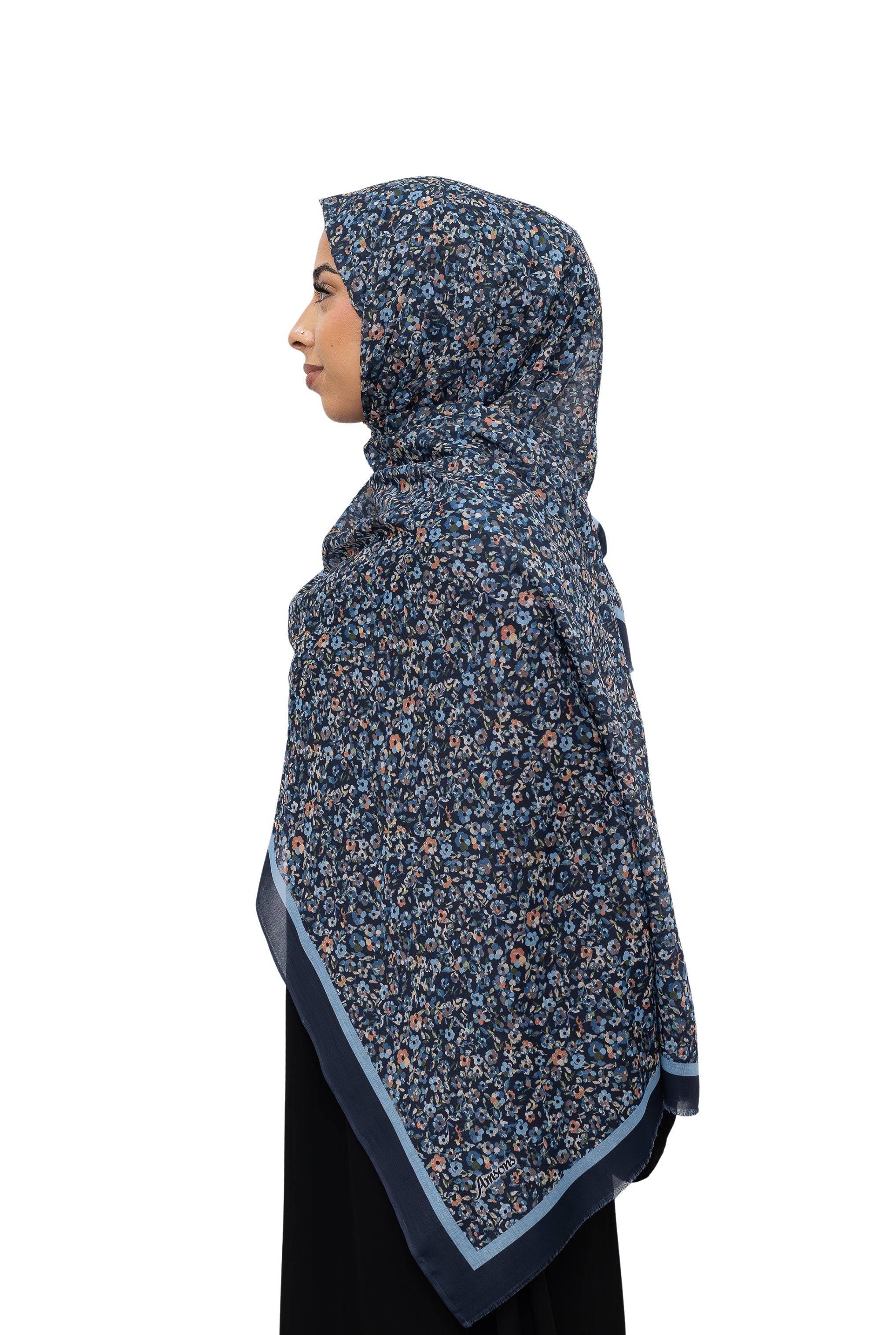 Exclusive Cotton Print Hijab Floral Navy Blue Col 10
