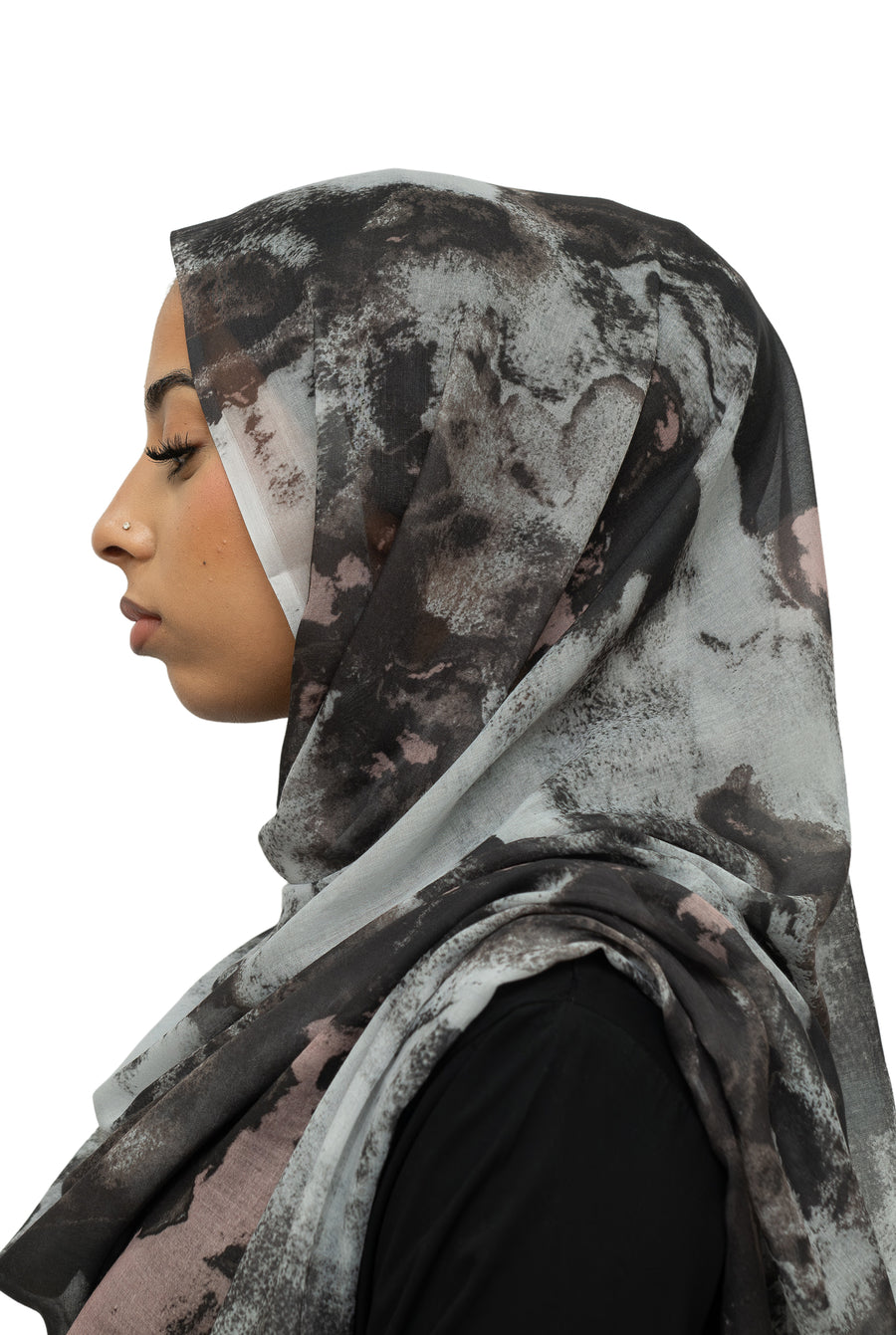 Watercolor Smooth Modal Hijab Grey Pink