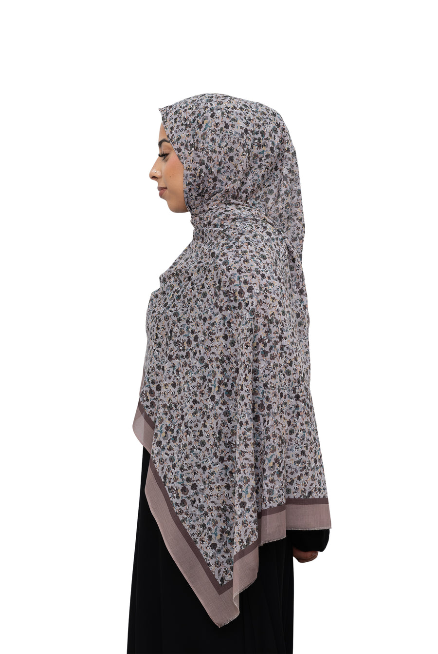 Exclusive Cotton Print Hijab Floral Beige Brown Col 7