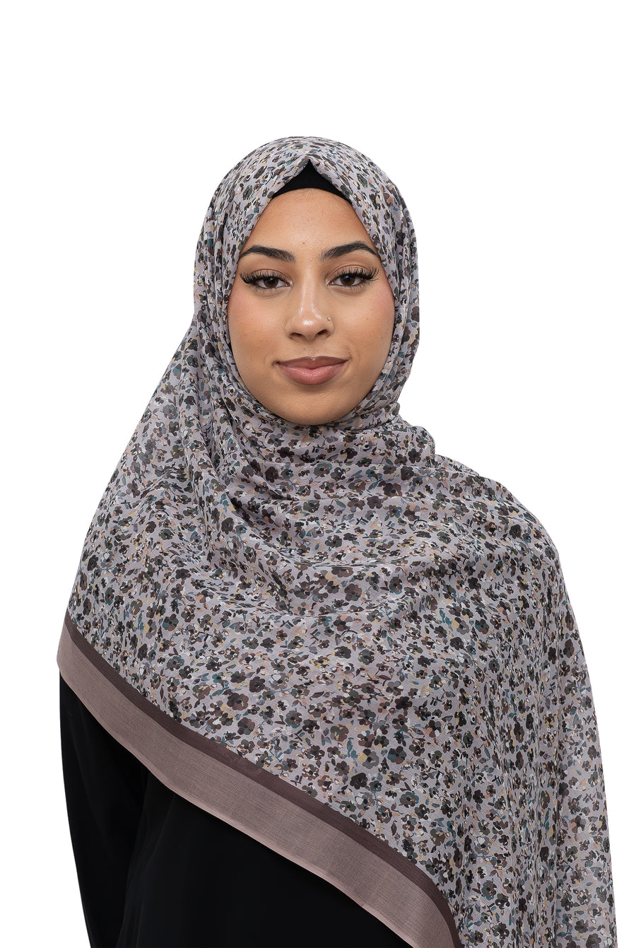 Exclusive Cotton Print Hijab Floral Beige Brown Col 7