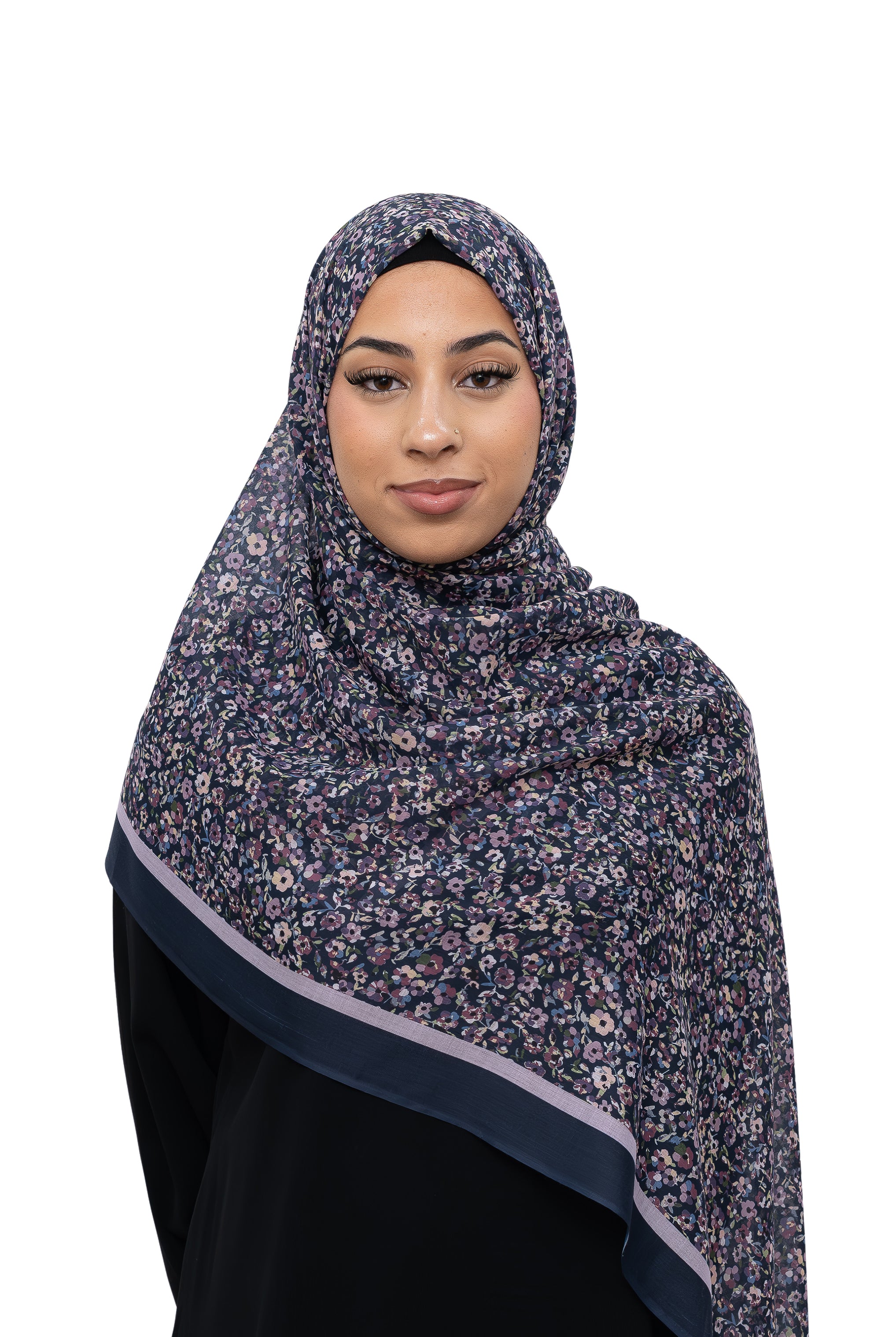 Exclusive Cotton Print Hijab Floral Lilac Blue Col 9
