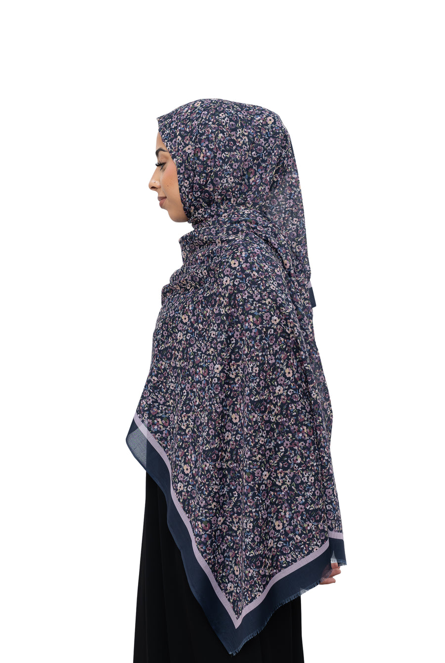 Exclusive Cotton Print Hijab Floral Lilac Blue Col 9