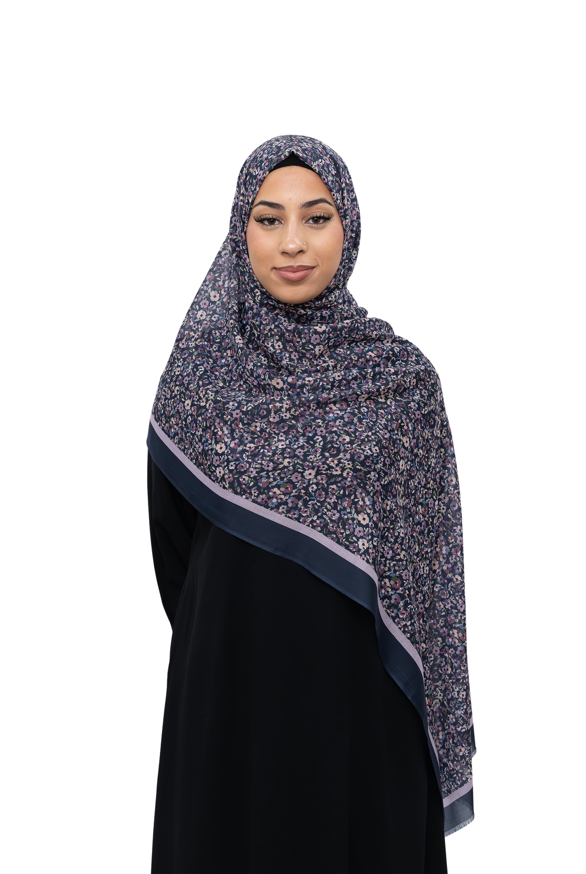 Exclusive Cotton Print Hijab Floral Lilac Blue Col 9