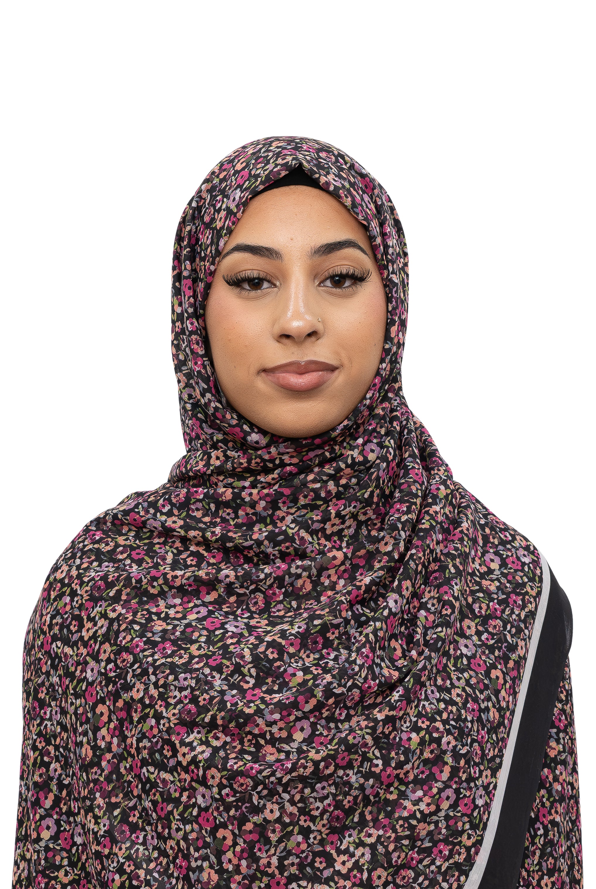 Exclusive Cotton Print Hijab Floral Black Pink Col 16