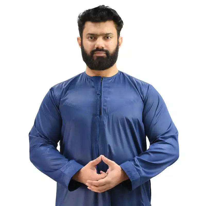 Omani Shiny Tasseled Blue Thobe 0020-5 image 1