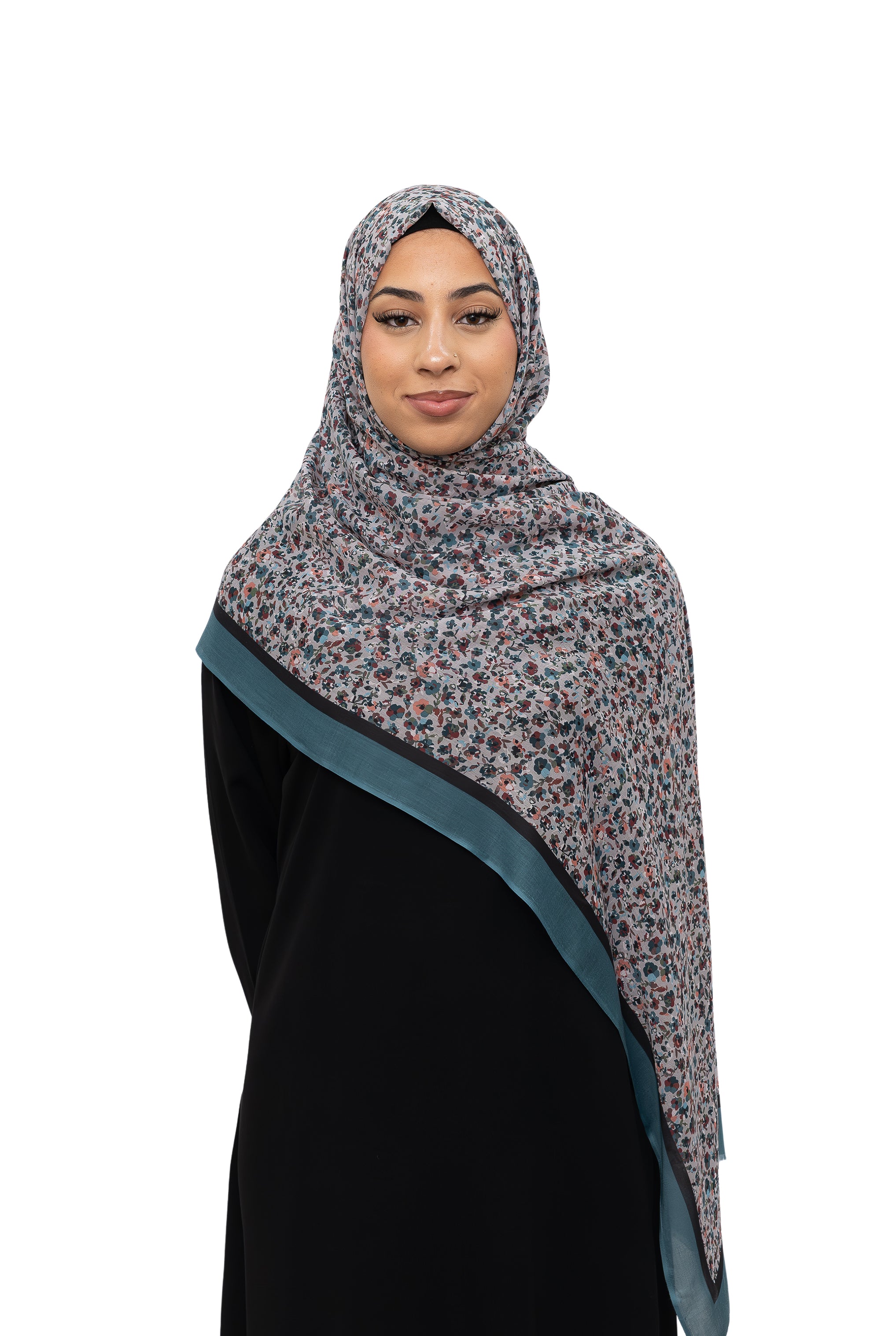 Exclusive Cotton Print Hijab Floral Black Green Col 17