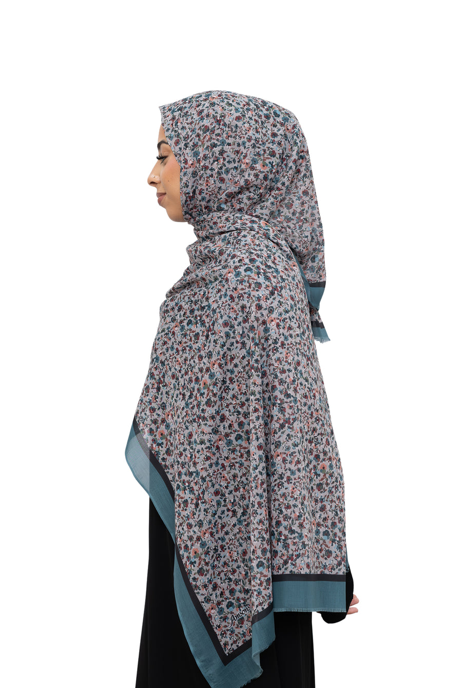 Exclusive Cotton Print Hijab Floral Black Green Col 17
