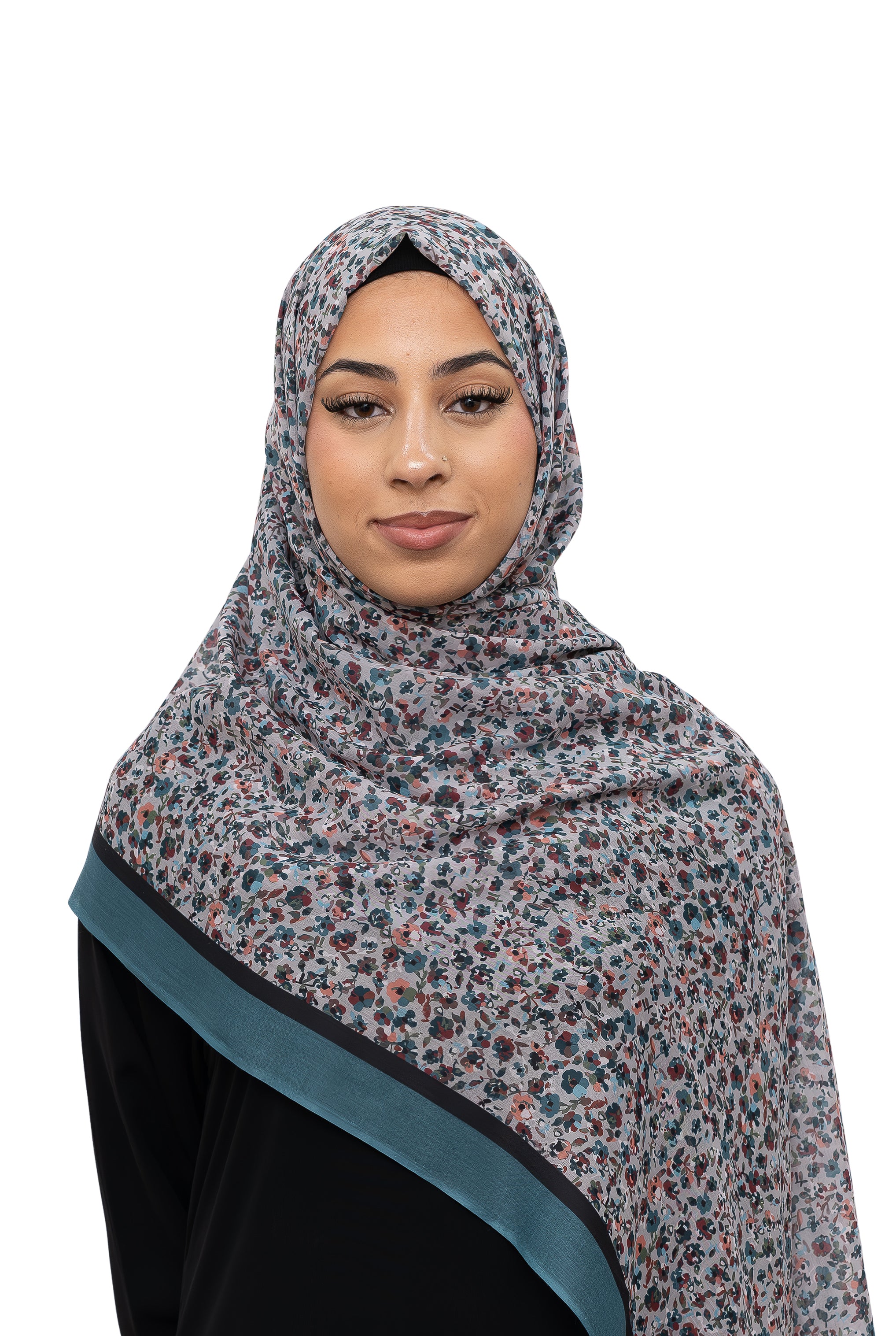 Exclusive Cotton Print Hijab Floral Black Green Col 17