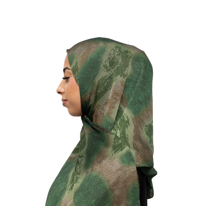 Vella Print Style 3-5 Silk Chiffon Hijab Green