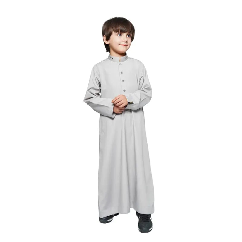 Kids Detail Collared Light Grey Thobe  962  03 image 2