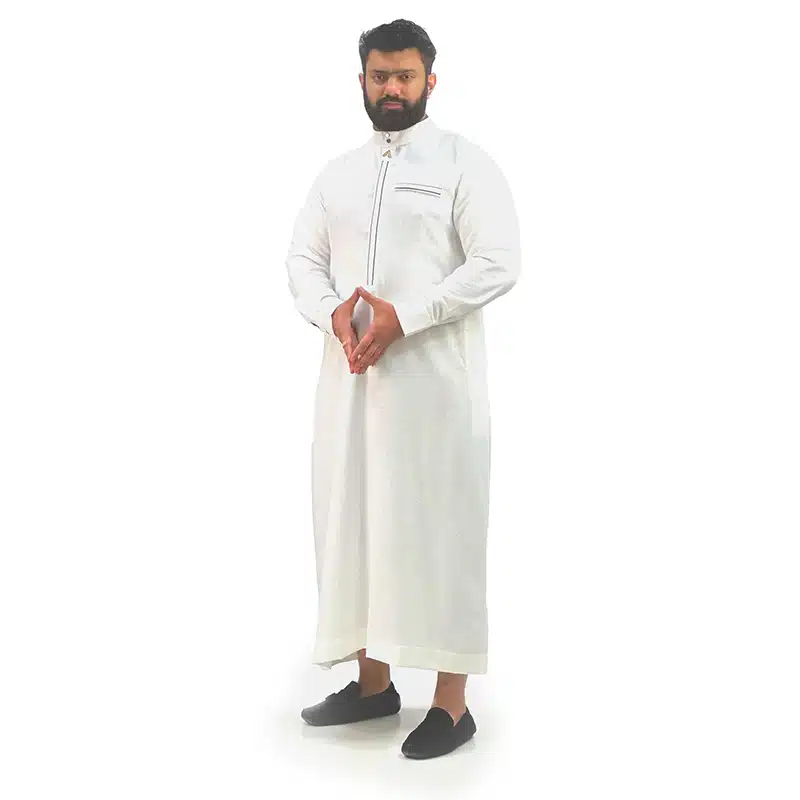 Textured Collared White Thobe 1510 image 2