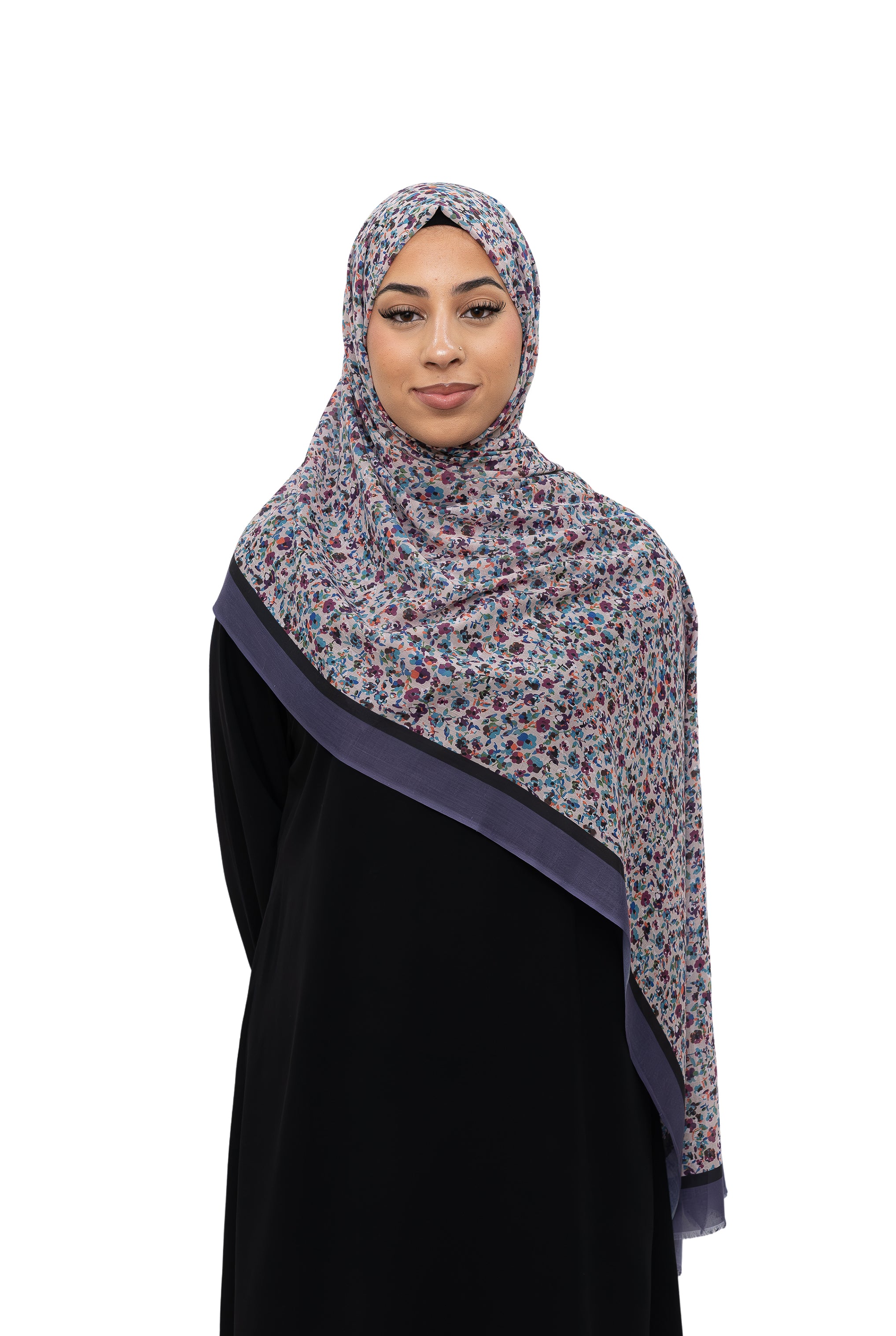 Exclusive Cotton Print Hijab Floral Black Purple Col 20