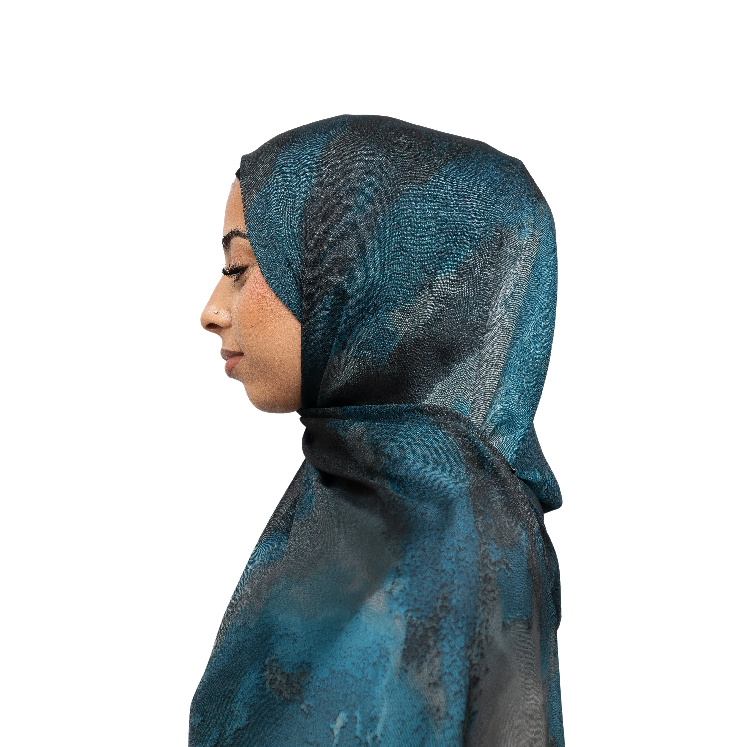 Vella Print Style 2-2 Silk Chiffon Hijab Turquiose Blue