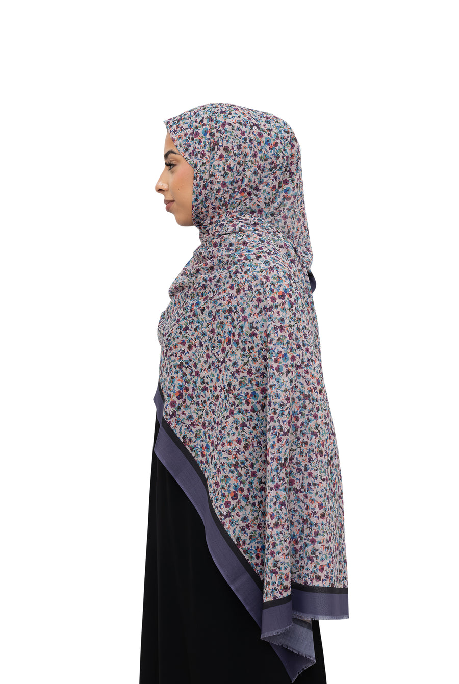 Exclusive Cotton Print Hijab Floral Black Purple Col 20