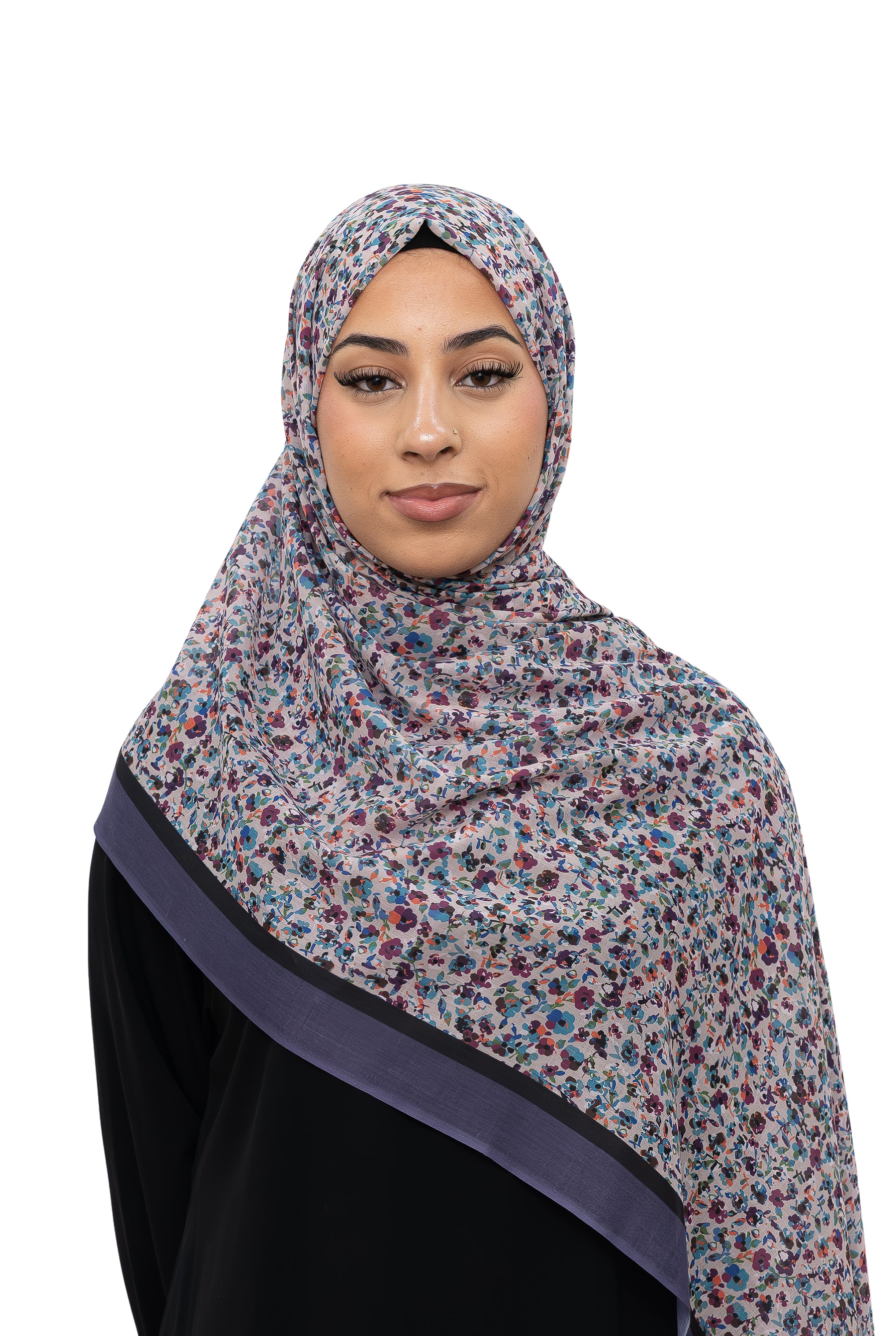 Exclusive Cotton Print Hijab Floral Black Purple Col 20
