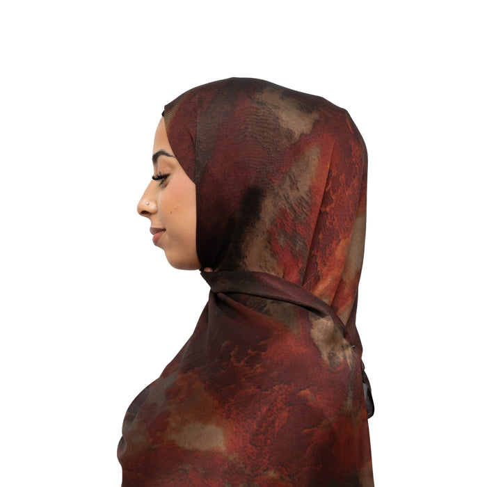 Vella Print Style 2-1 Silk Chiffon Hijab Tupe Maroon
