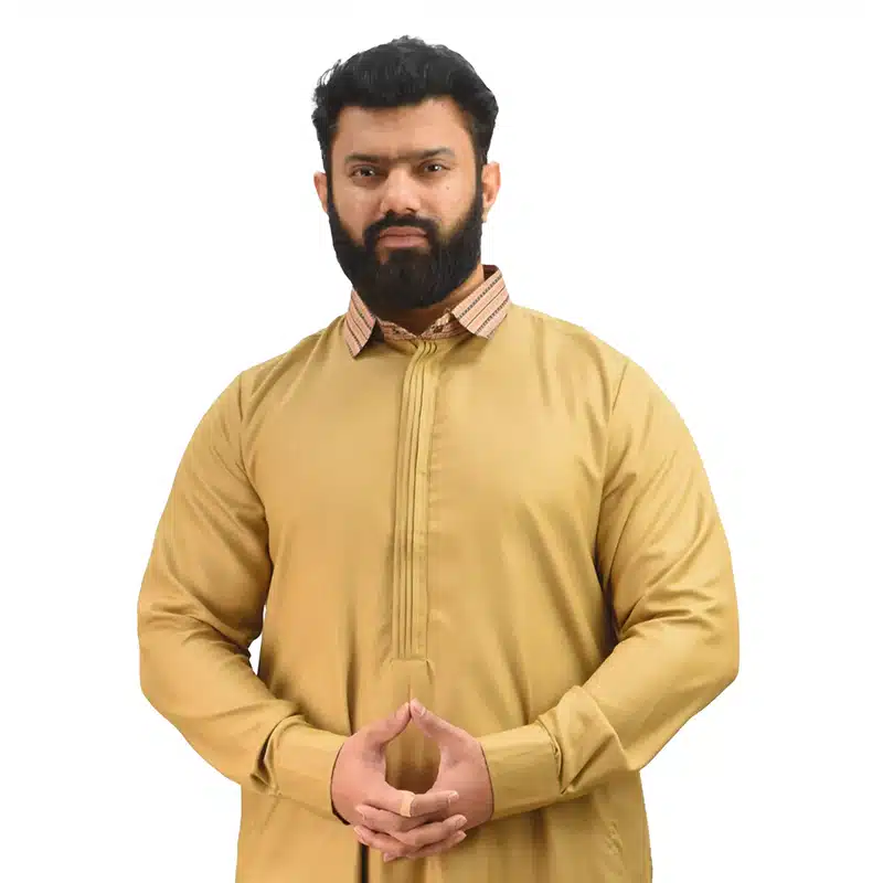 Textured Collared Gold Thobe 1510- 8 image 3