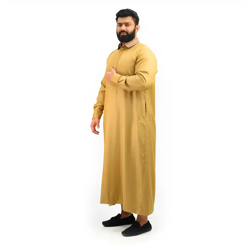 Textured Collared Gold Thobe 1510- 8 image 1