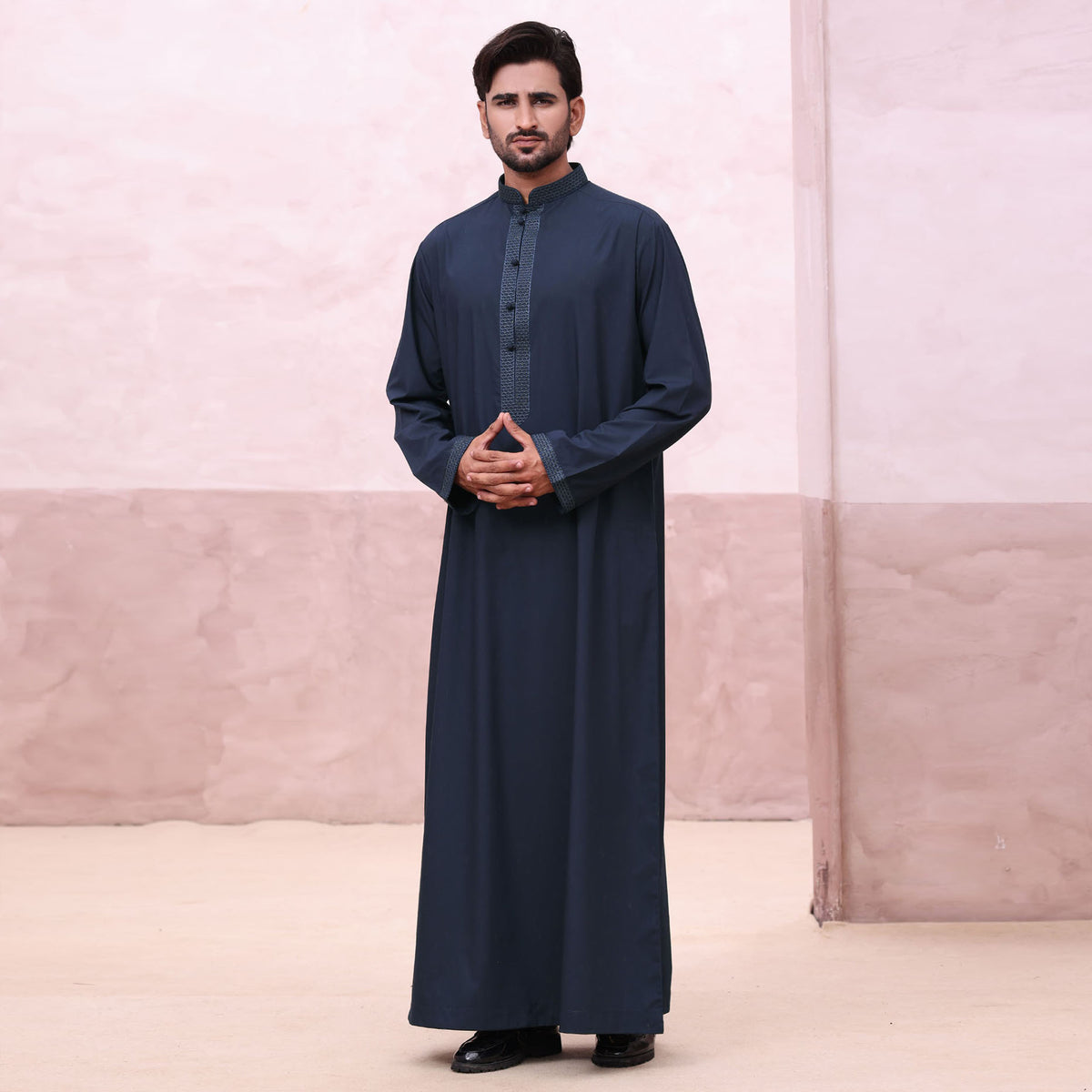 Mens Navy 973 Collared Premium Thobe