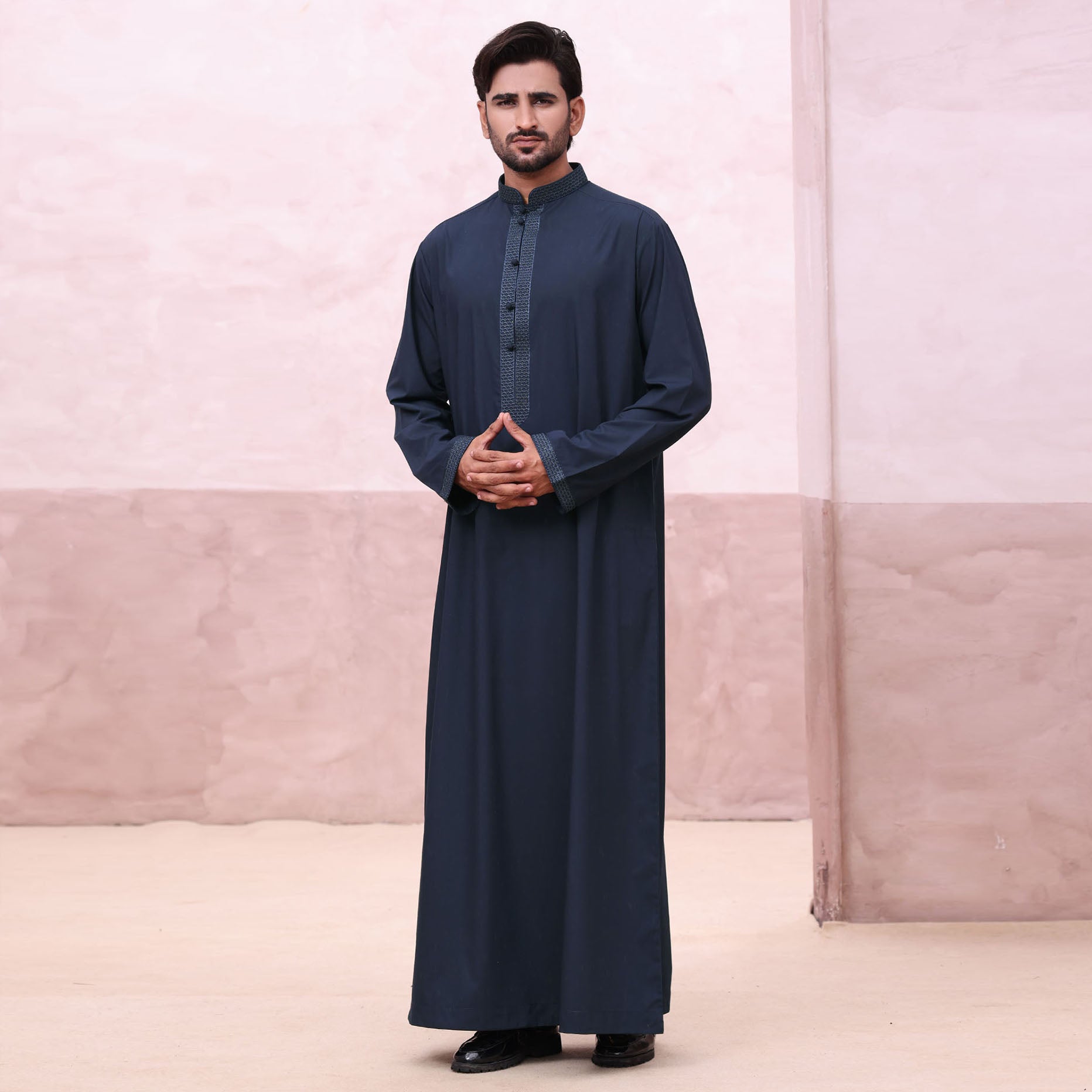 Mens Navy 973 Collared Premium Thobe