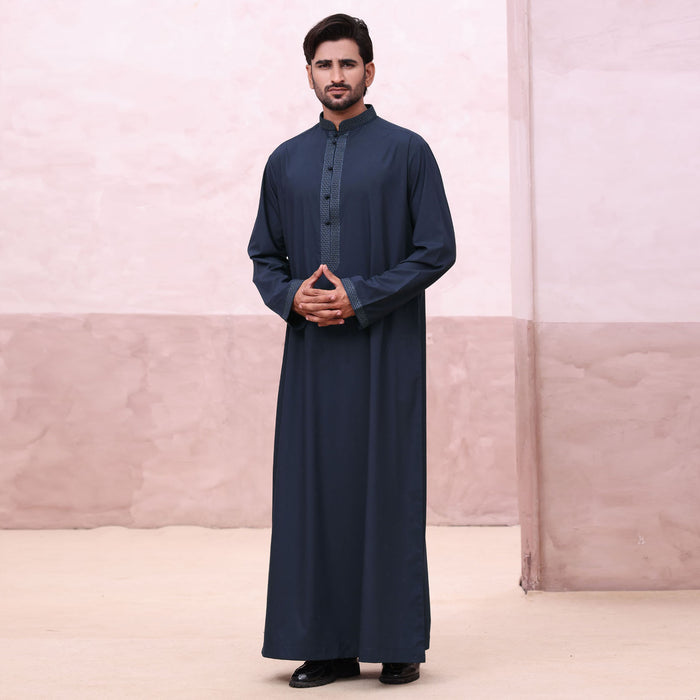 Mens Navy 973 Collared Premium Thobe